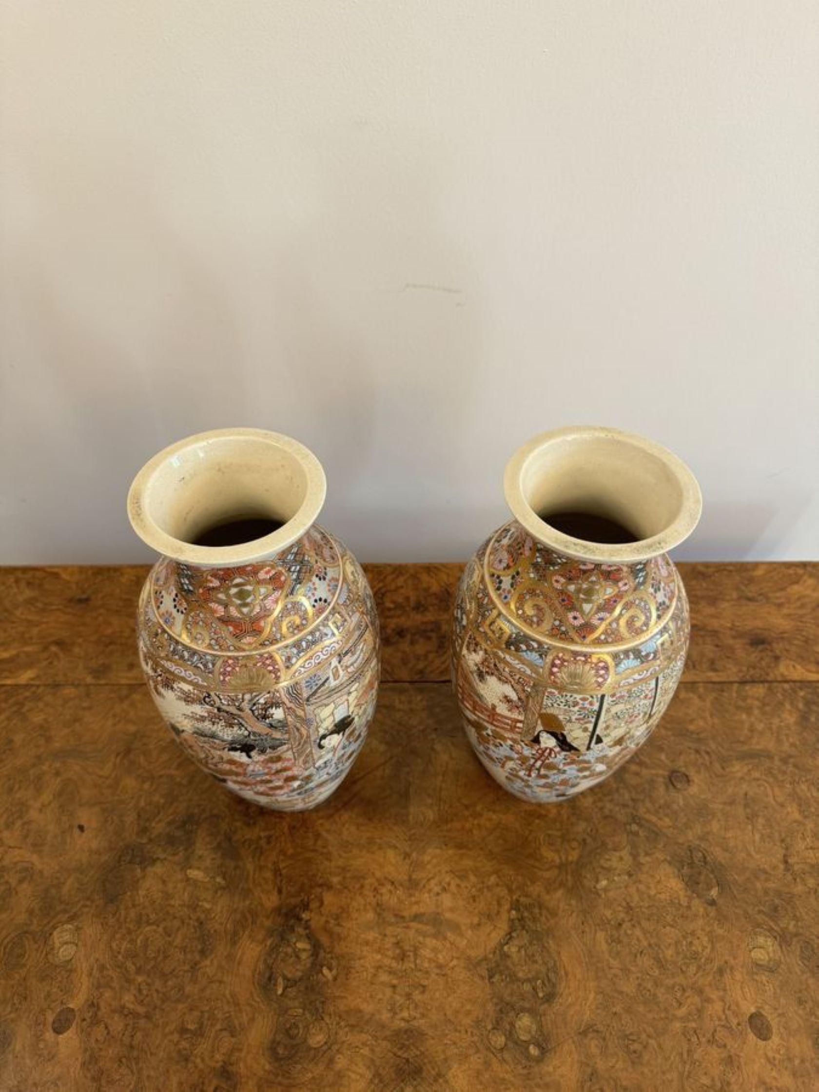Pair of antique 19th century quality Japanese satsuma vases  In Good Condition For Sale In Ipswich, GB