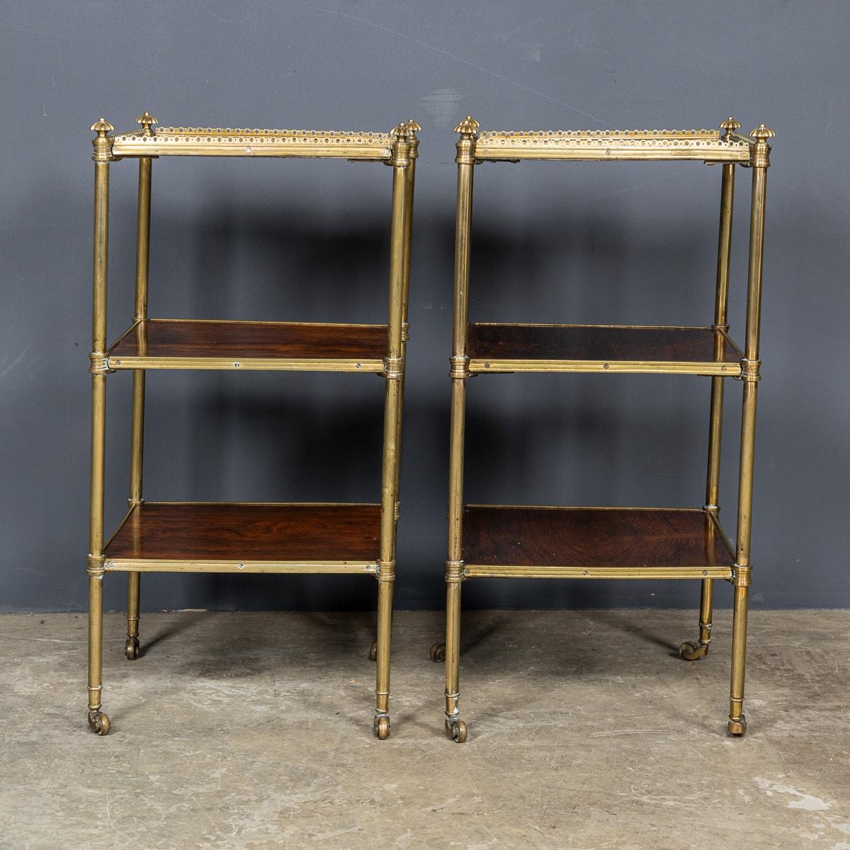 Early 19th Century Pair Of Antique 19th Century Rosewood & Brass Three Tier Etageres c.1820 For Sale