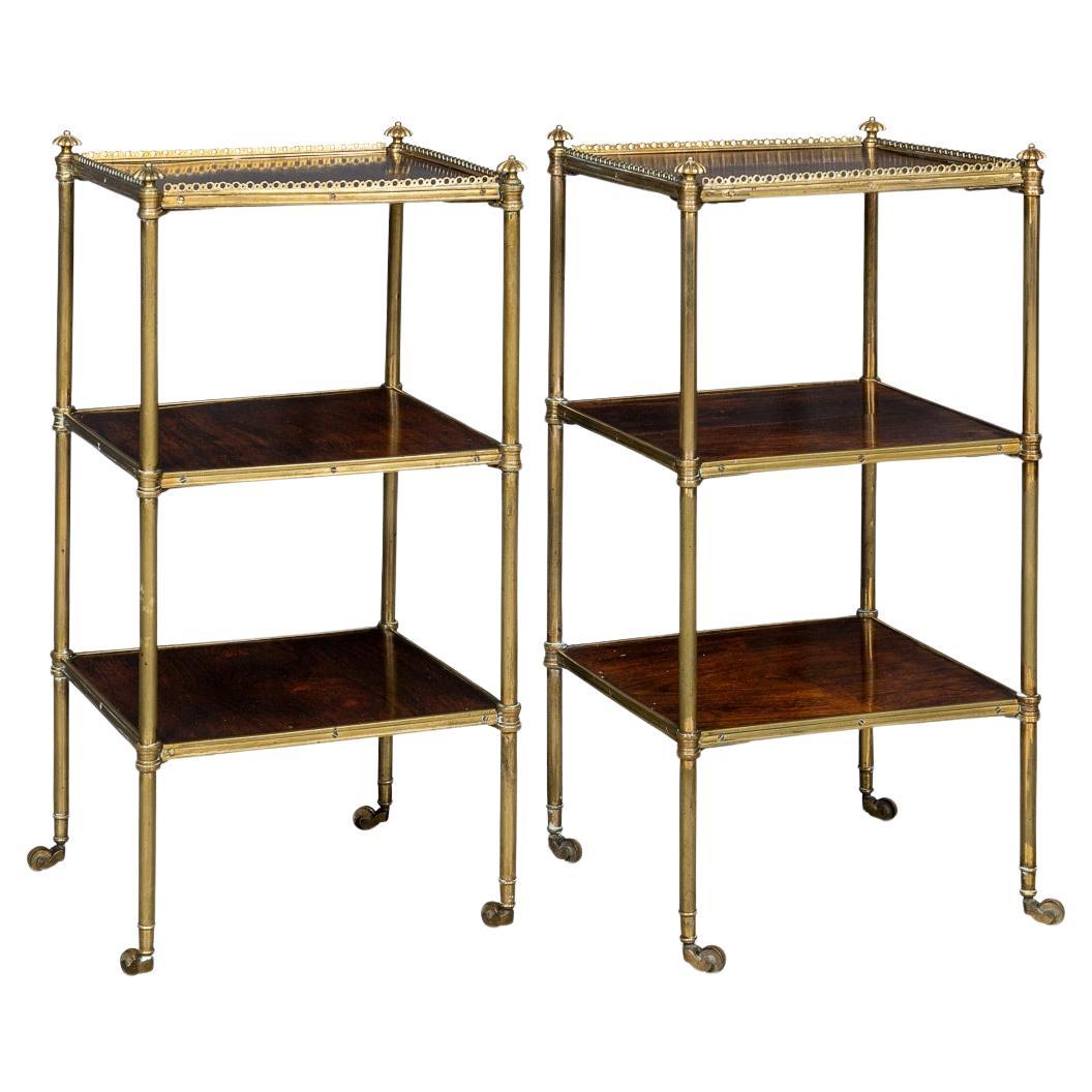 Pair Of Antique 19th Century Rosewood & Brass Three Tier Etageres c.1820 For Sale