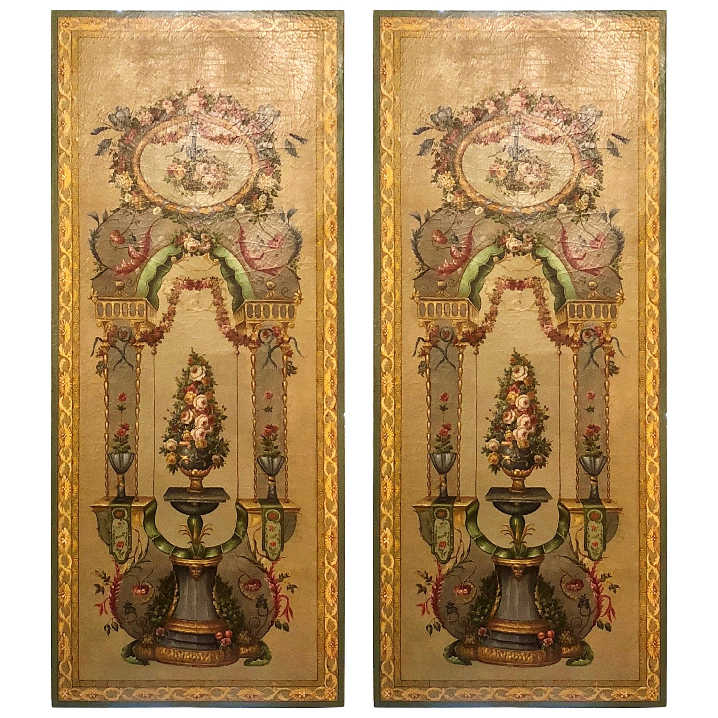 French Pair of Antique 19th Century Tromp L'oeil Painted Panels For Sale