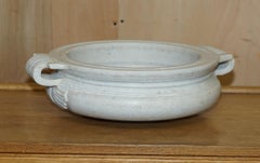 PAIR OF ANTIQUE 19TH CENTURY WHiTE CARRARA MARBLE SHALLOW GARDEN HOME PLANTERS