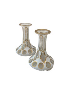 Pair of Antique 19th Century White Cut to Clear, Gilded Bohemian Overlay Bottles