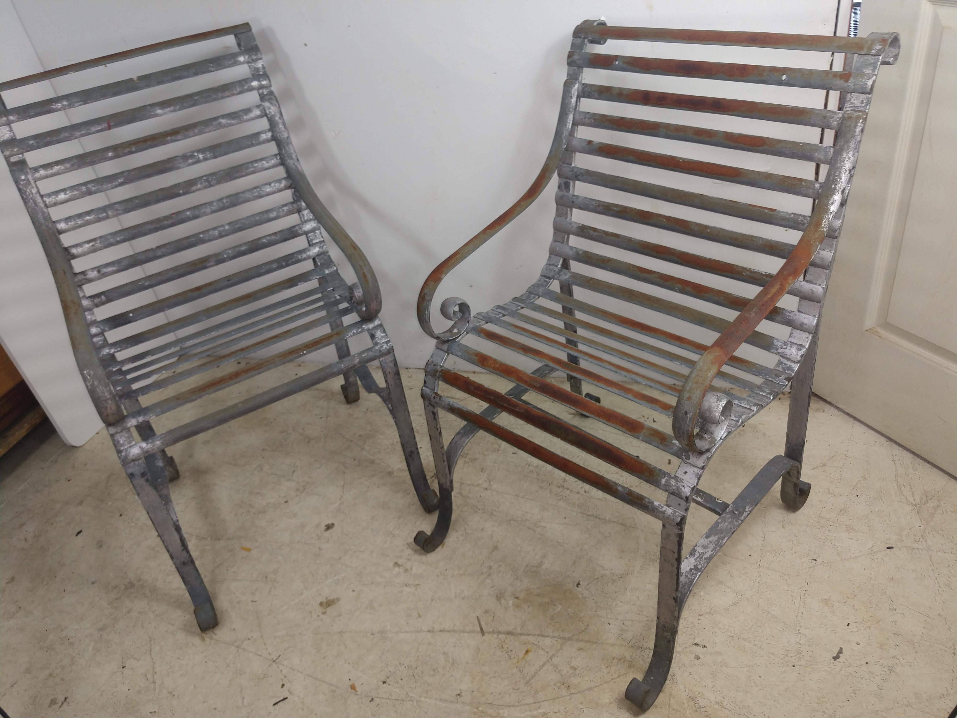 American Pair of Antique 19thC Strap Iron Armchairs