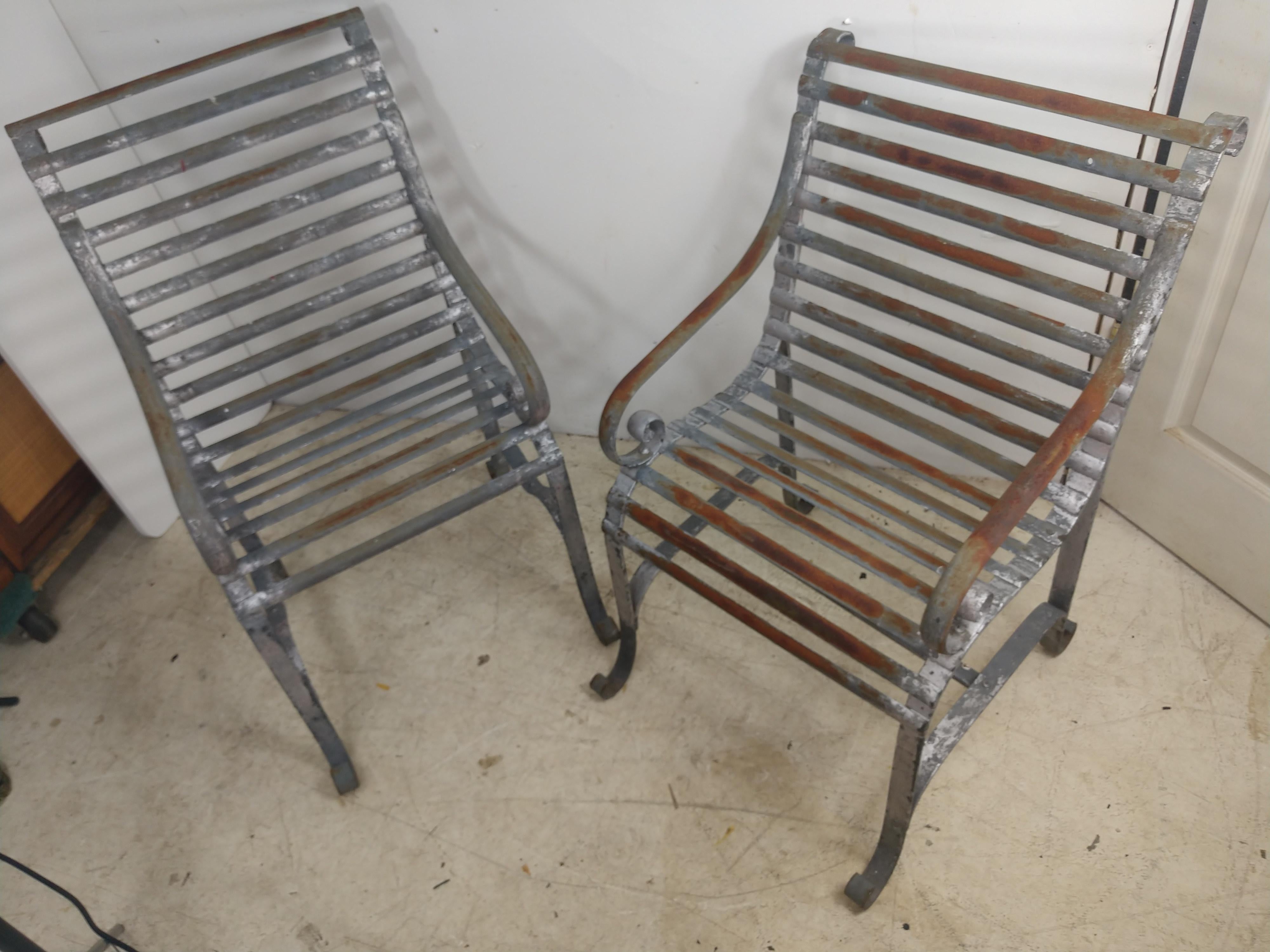 Hand-Crafted Pair of Antique 19thC Strap Iron Armchairs