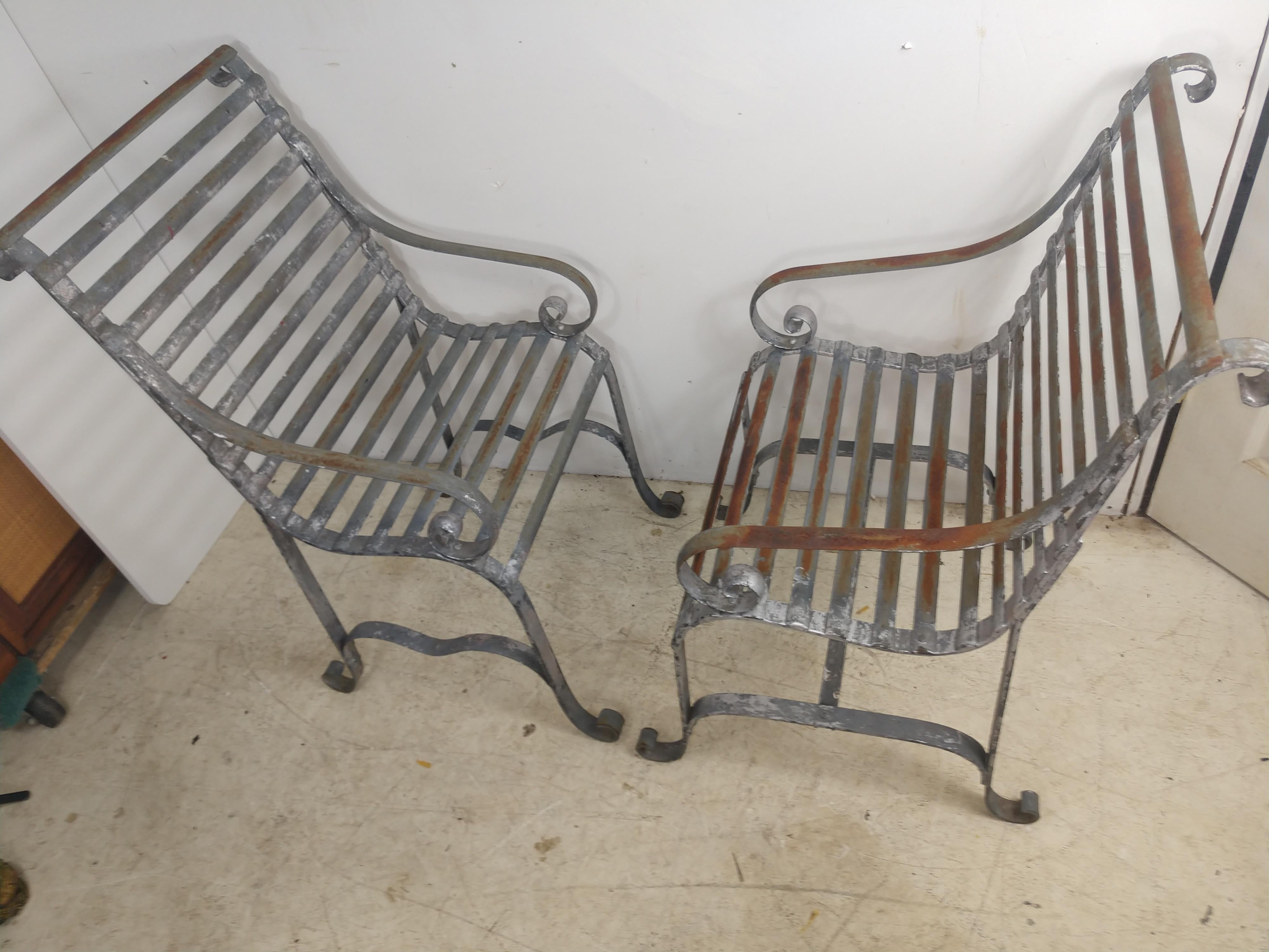 Pair of Antique 19thC Strap Iron Armchairs 2