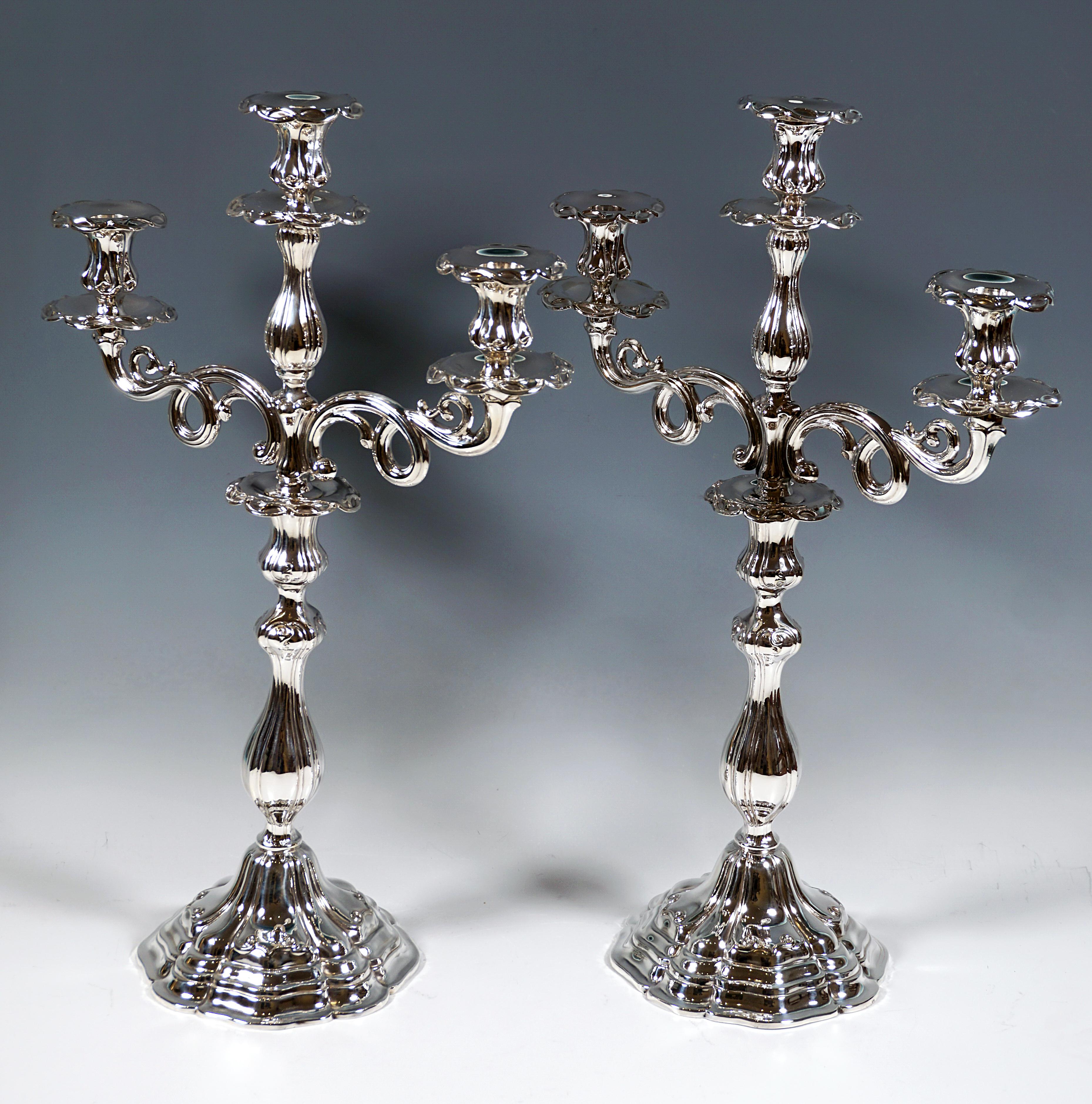 Pareja De Antiguos Candelabros De Plata Biedermeier De 3 Llamas, Alemania, Siglo XIX Alemán en venta