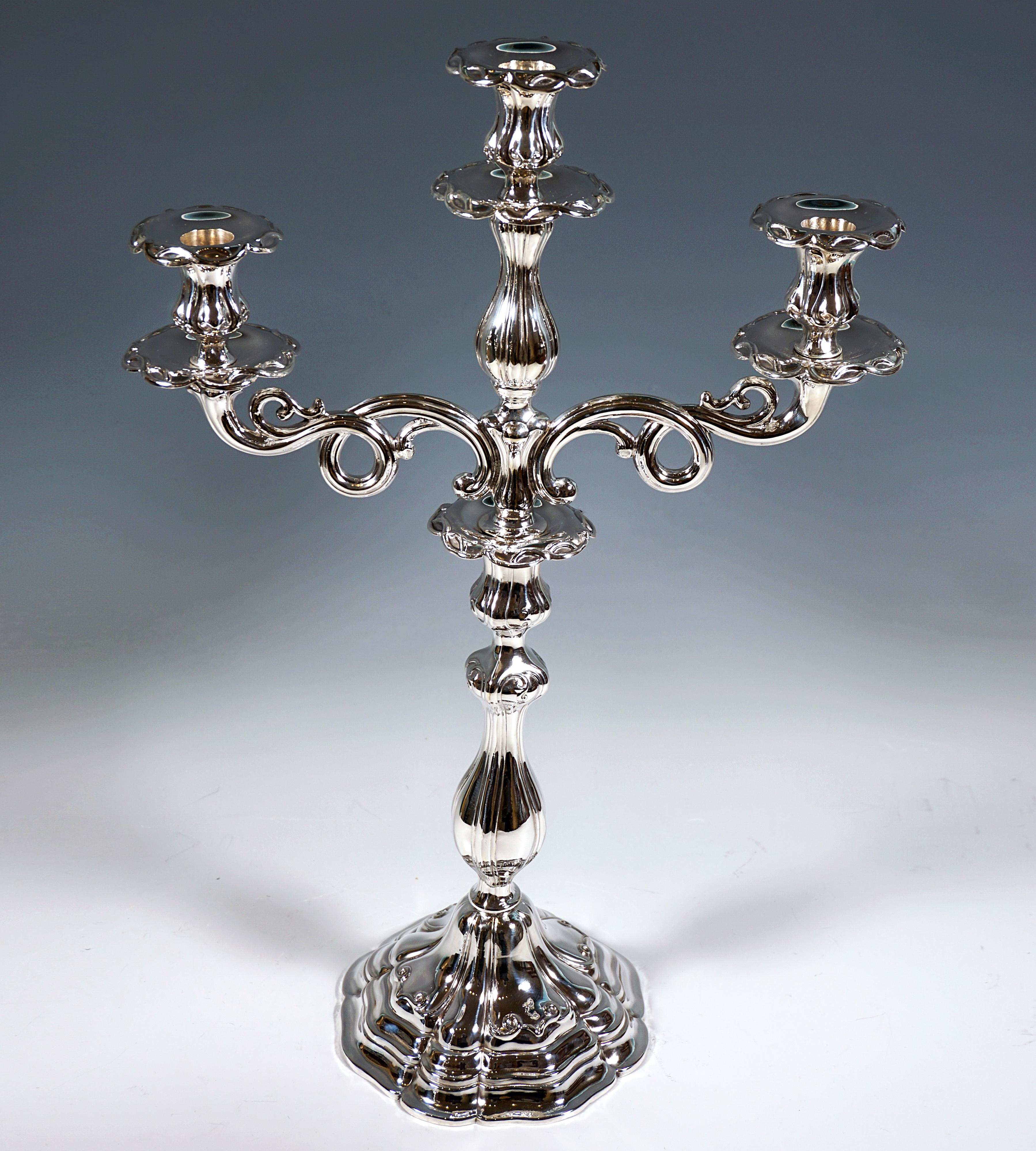 Pareja De Antiguos Candelabros De Plata Biedermeier De 3 Llamas, Alemania, Siglo XIX Hecho a mano en venta