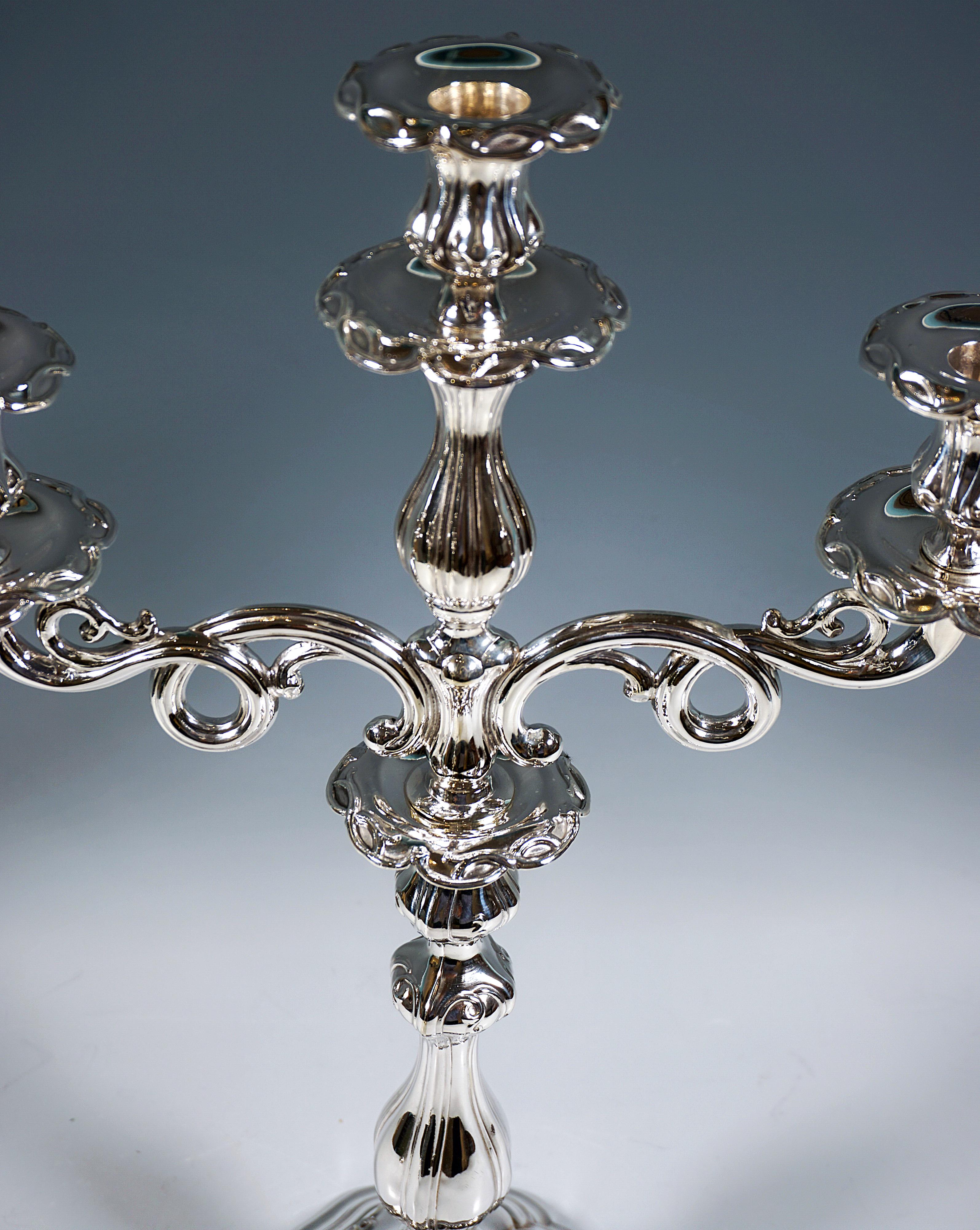 Pareja De Antiguos Candelabros De Plata Biedermeier De 3 Llamas, Alemania, Siglo XIX en Bueno estado para la venta en Vienna, AT