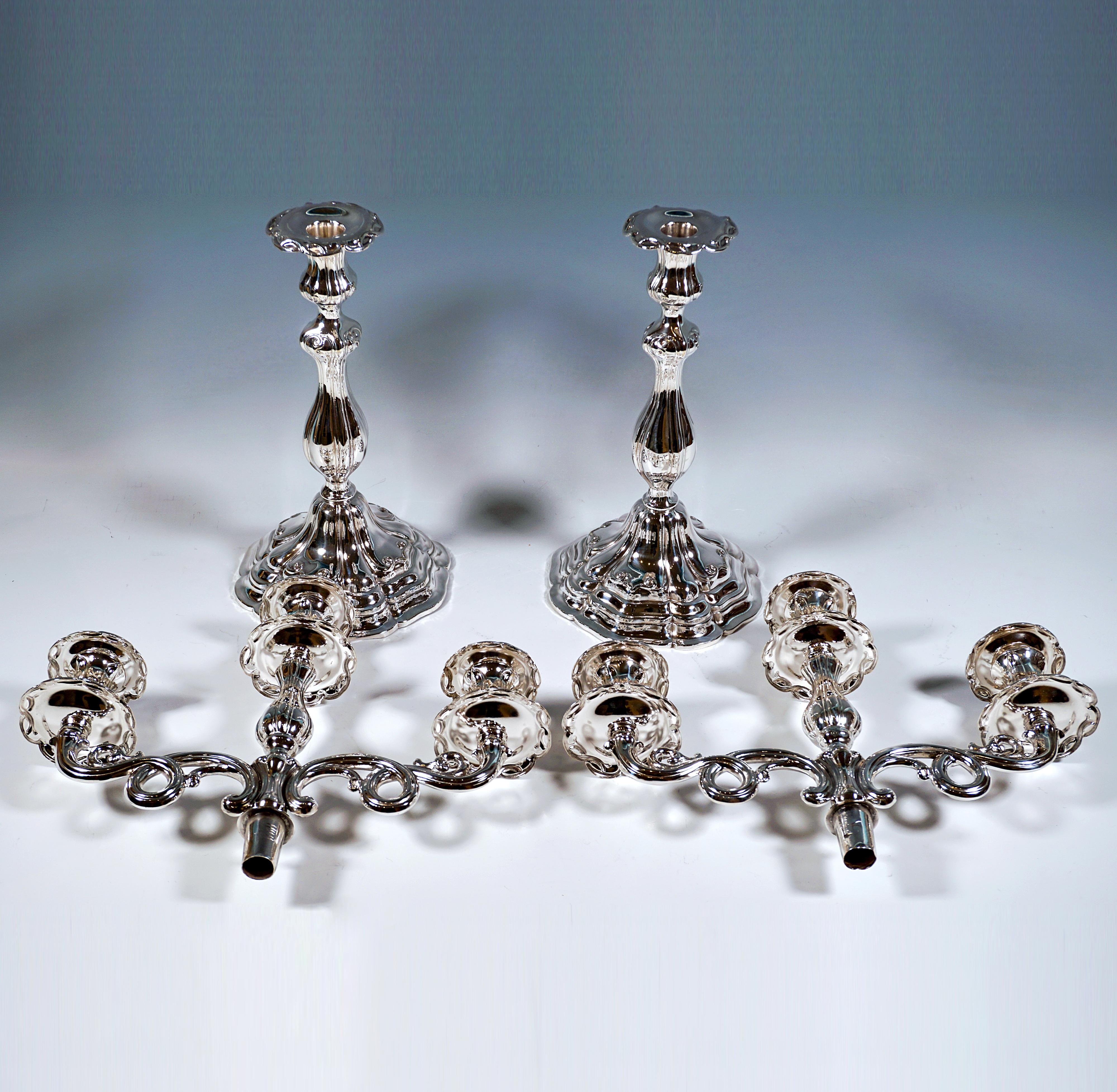 Pareja De Antiguos Candelabros De Plata Biedermeier De 3 Llamas, Alemania, Siglo XIX Silver en venta
