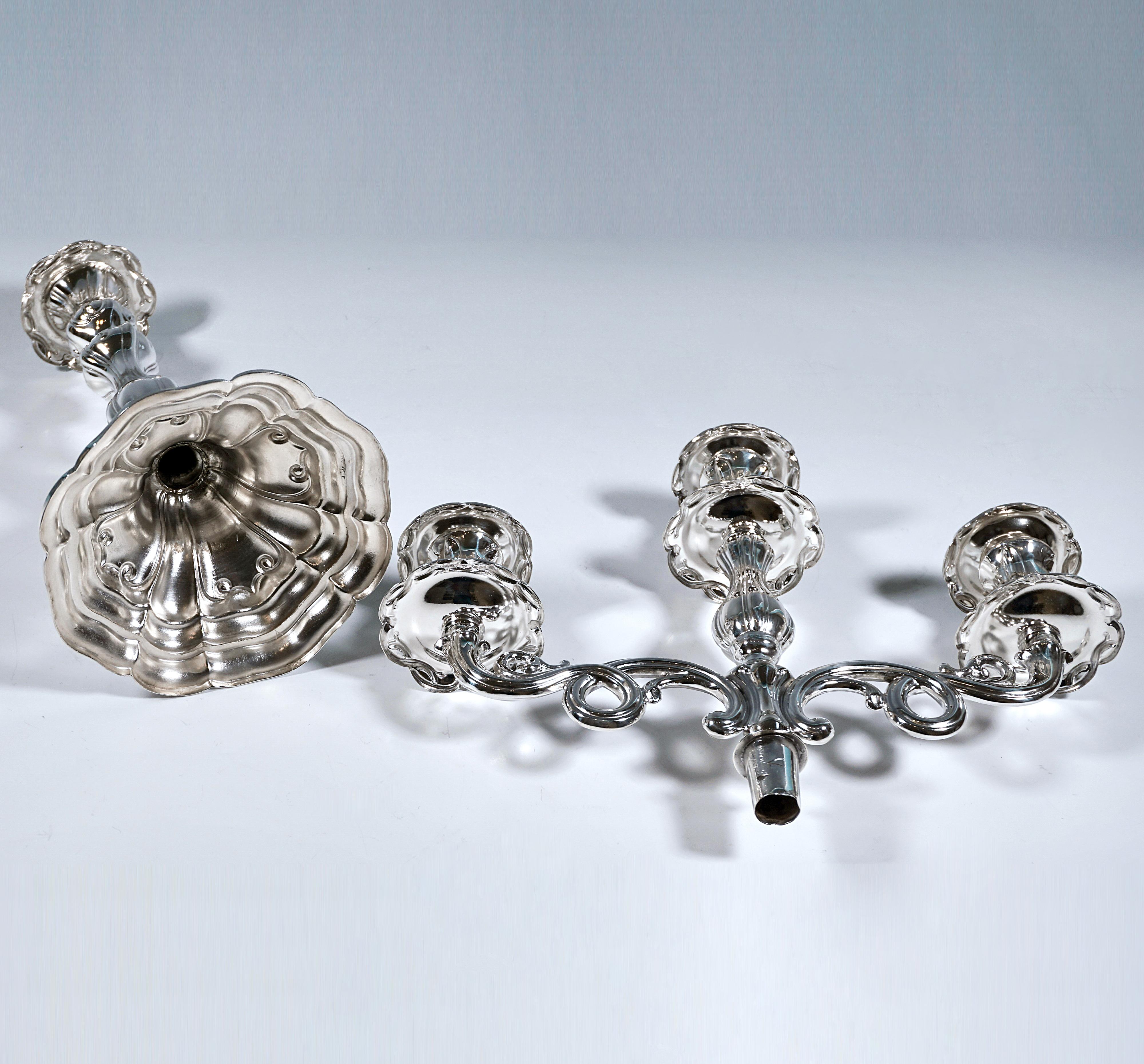 Pareja De Antiguos Candelabros De Plata Biedermeier De 3 Llamas, Alemania, Siglo XIX en venta 1