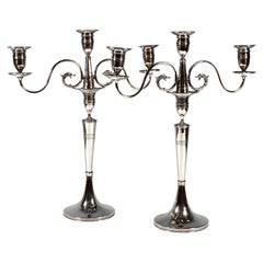 Pair Of Antique 3-Flame Empire Silver Candle Holders, by Anton Köll, Vienna 1807