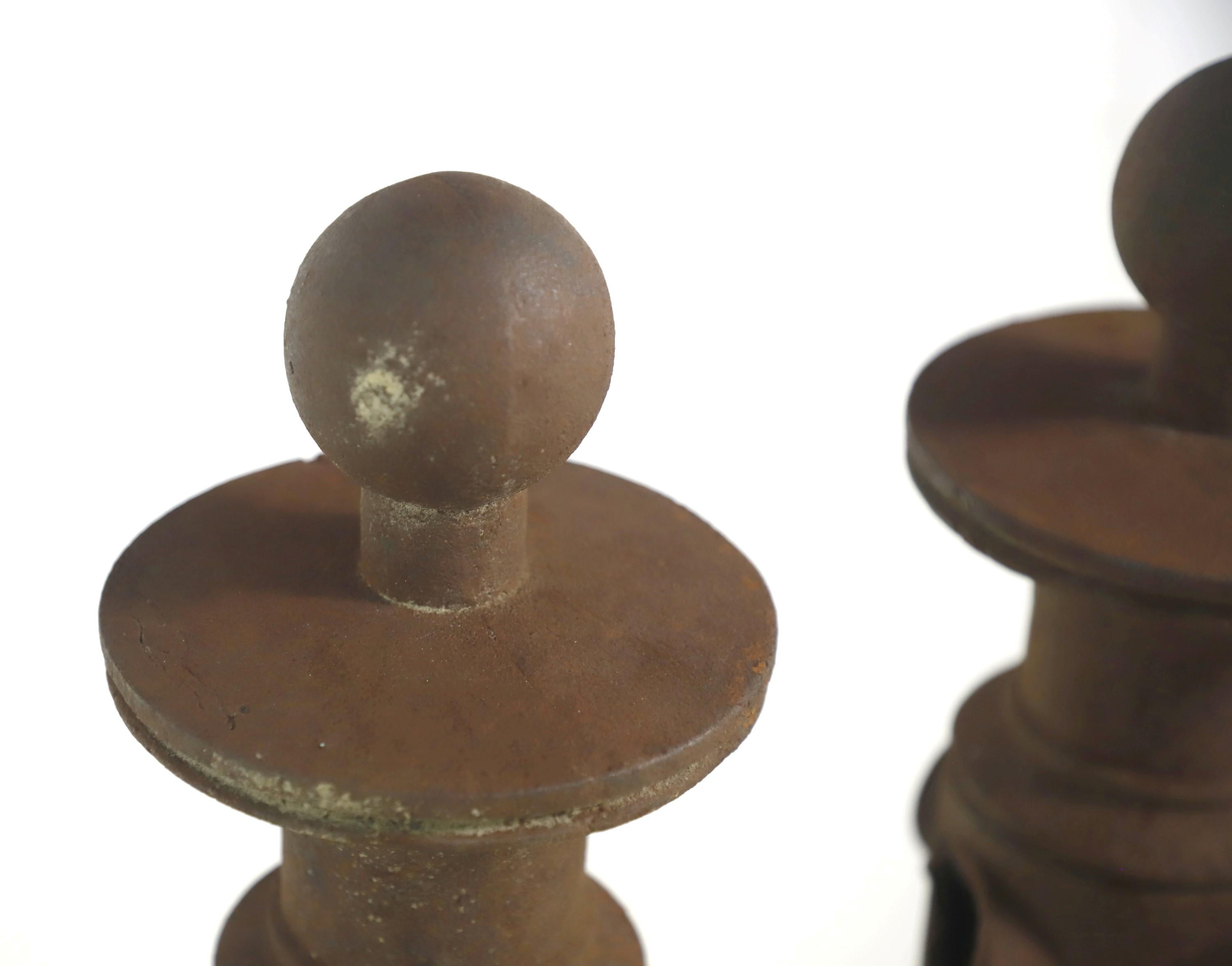 Brownstone fencing cast iron newel posts with an attached bolt plate on the bottoms. There is expected surface wear. Priced as a pair. Please note, this item is located in our Scranton, PA location.