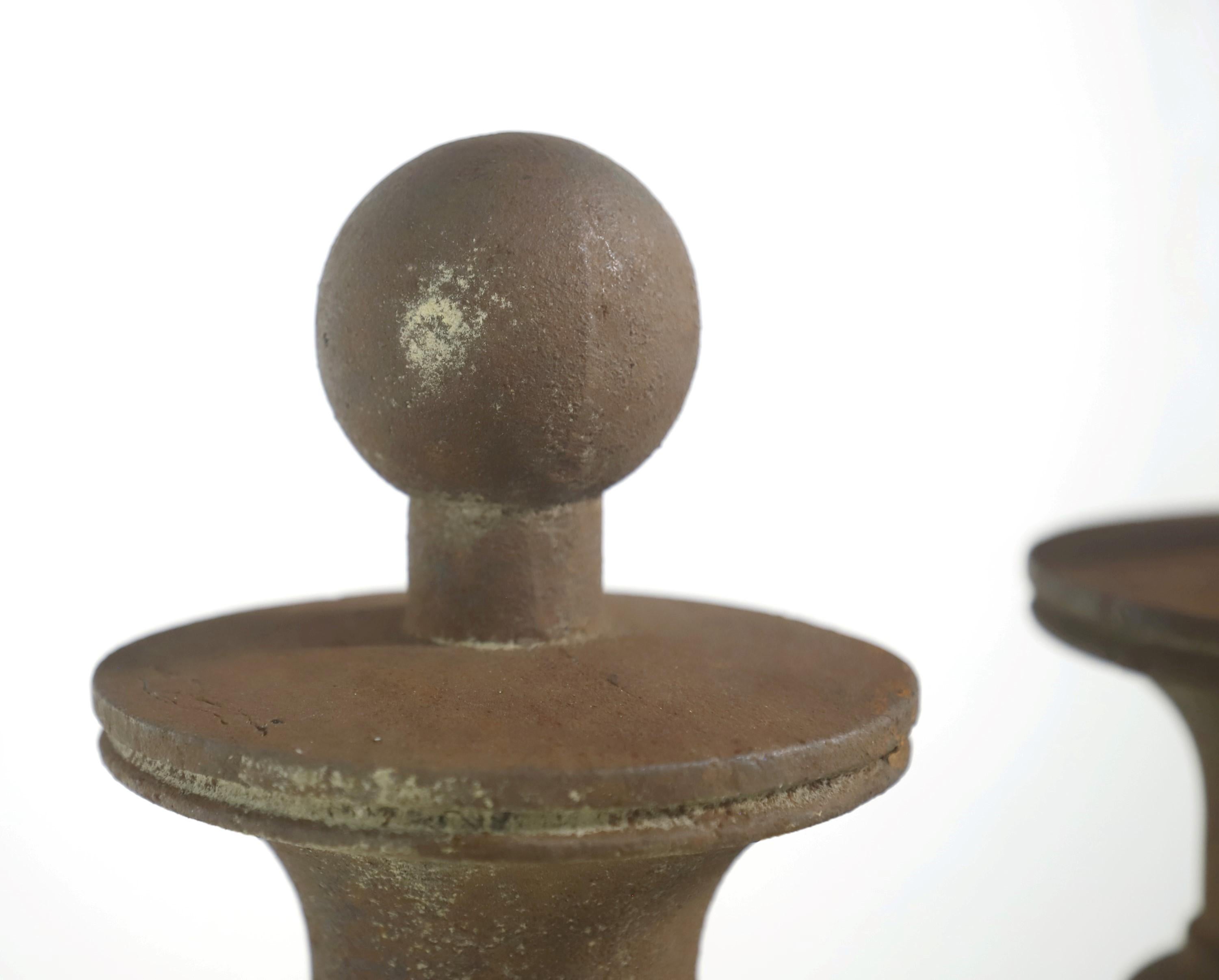 Industrial Pair of Antique 39 in. Ball Finial Cast Iron Fencing Posts For Sale
