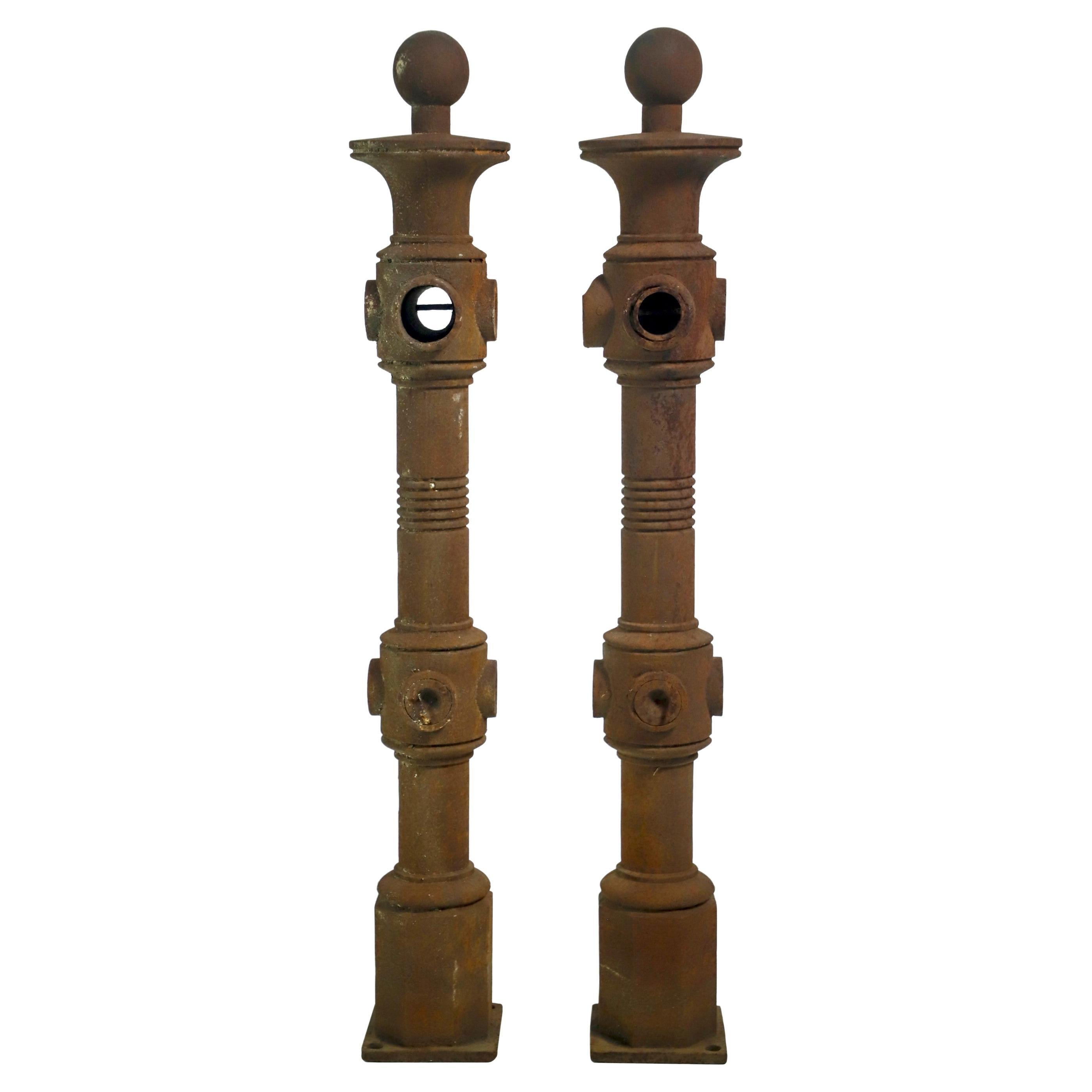 Pair of Antique 39 in. Ball Finial Cast Iron Fencing Posts For Sale
