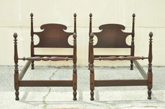Pair of Antique 4 Poster Mahogany Twin Single Acorn Pineapple Finial Bed Frames