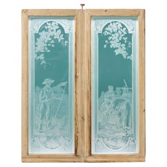 Pair of Used Acid Etched Glass Windows