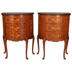 Pair of Antique Adam Style Gilt and Hand-Painted Satinwood Demilune End Stands