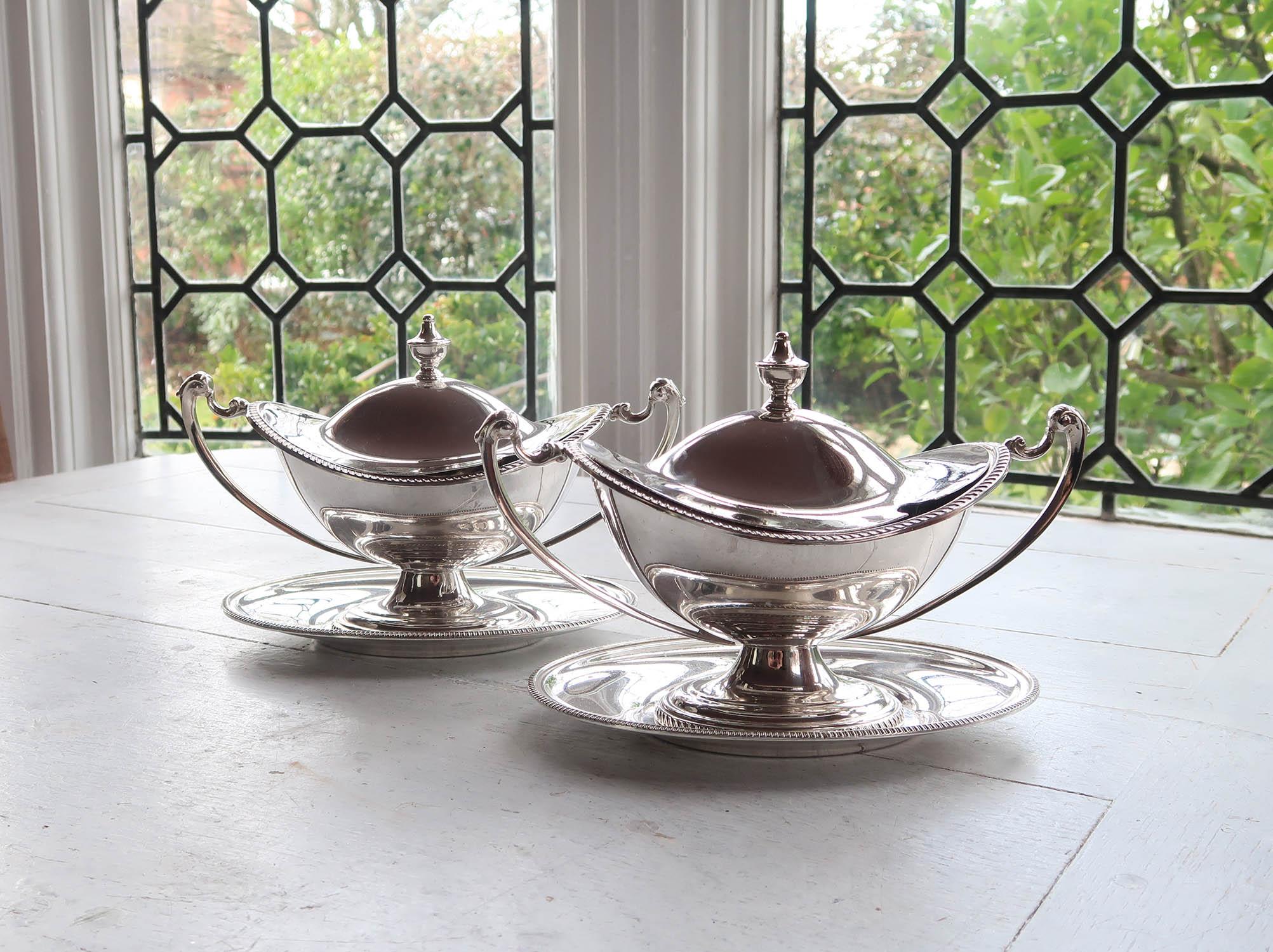 Pair of Antique Adam Style Silver Plated Tureens. English C.1920 For Sale 6
