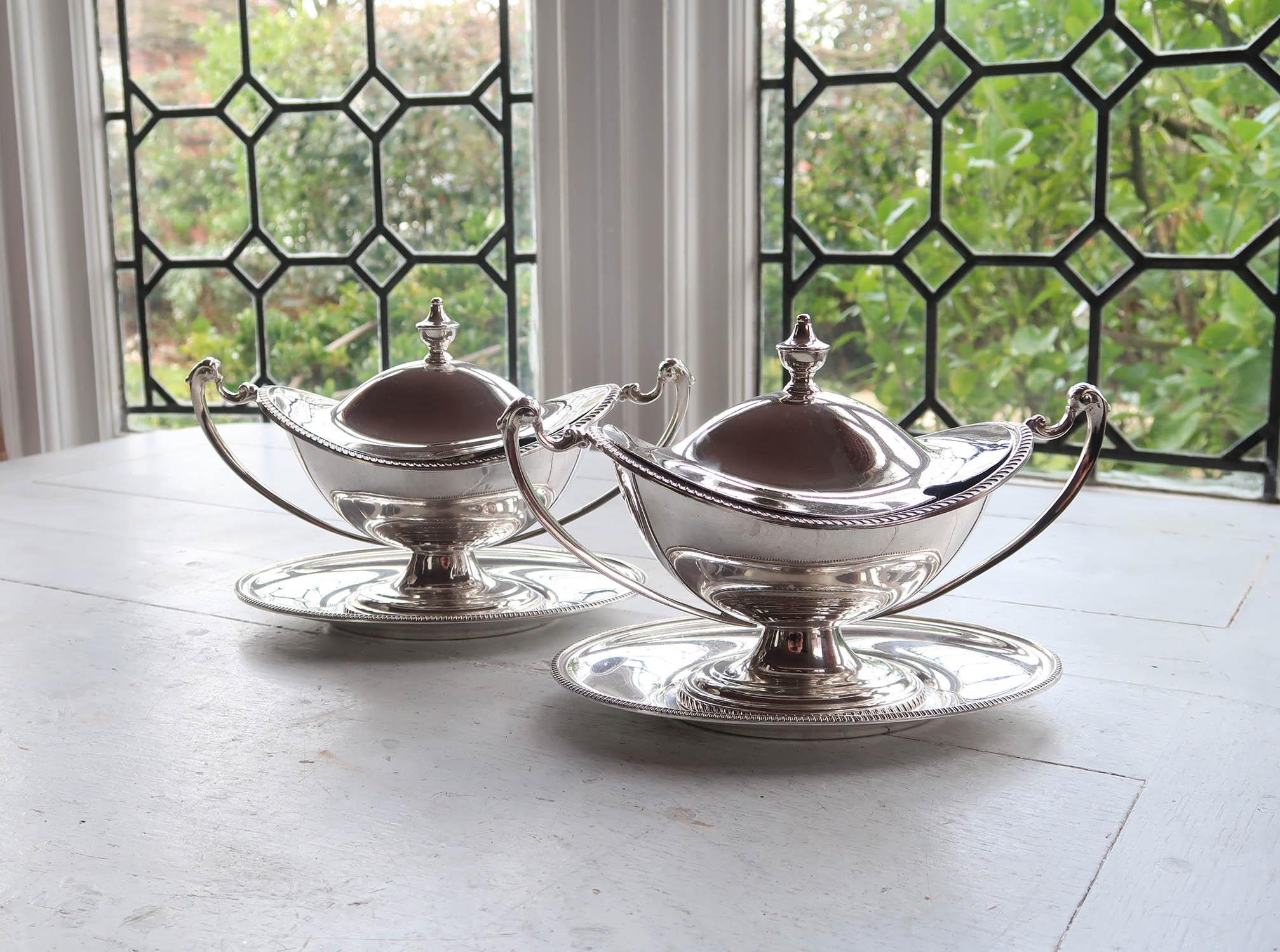 Pair of Antique Adam Style Silver Plated Tureens. English C.1920 In Good Condition For Sale In St Annes, Lancashire