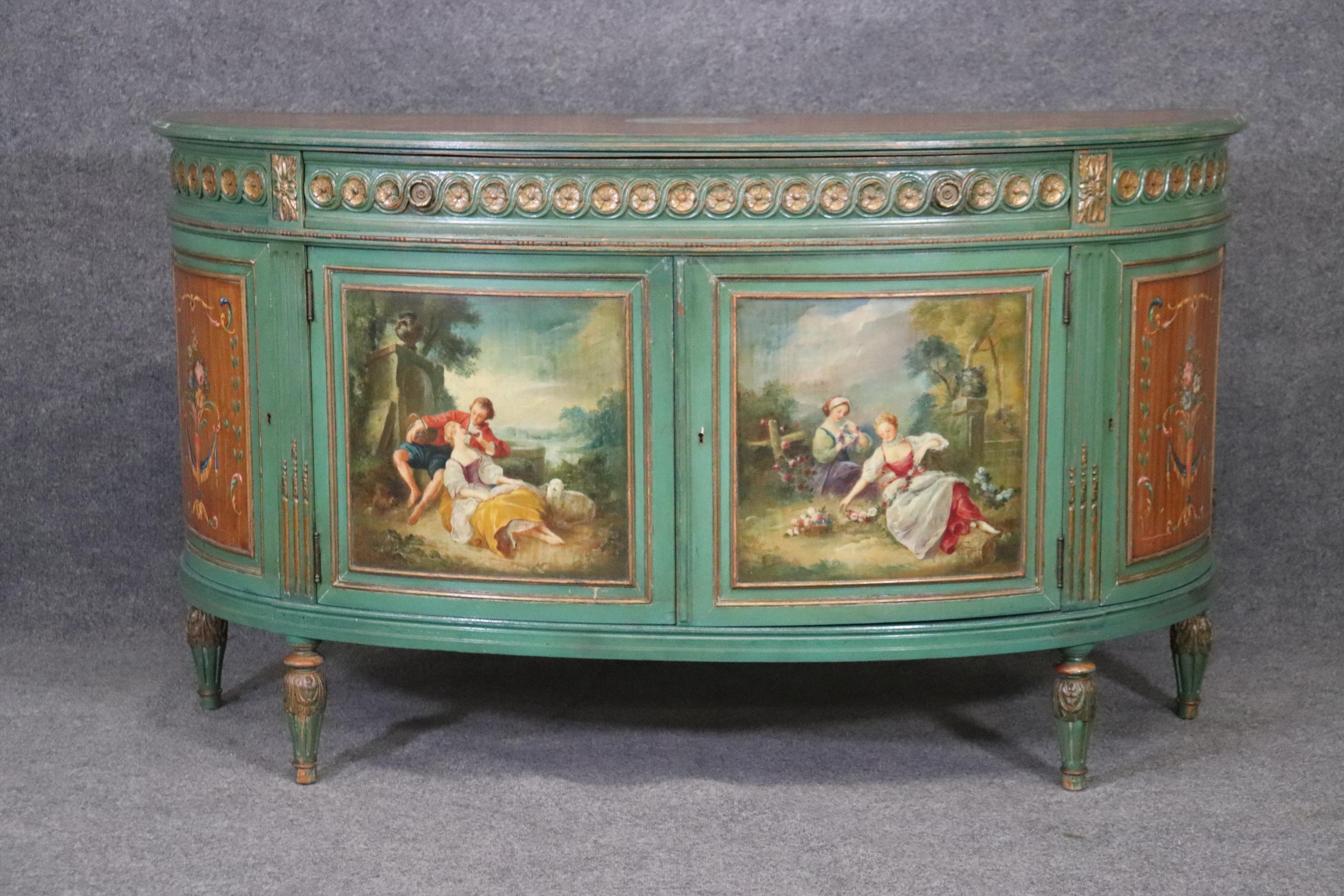 Pair of Antique Adams Style English Paint Decorated Demilune Commodes Buffets 5