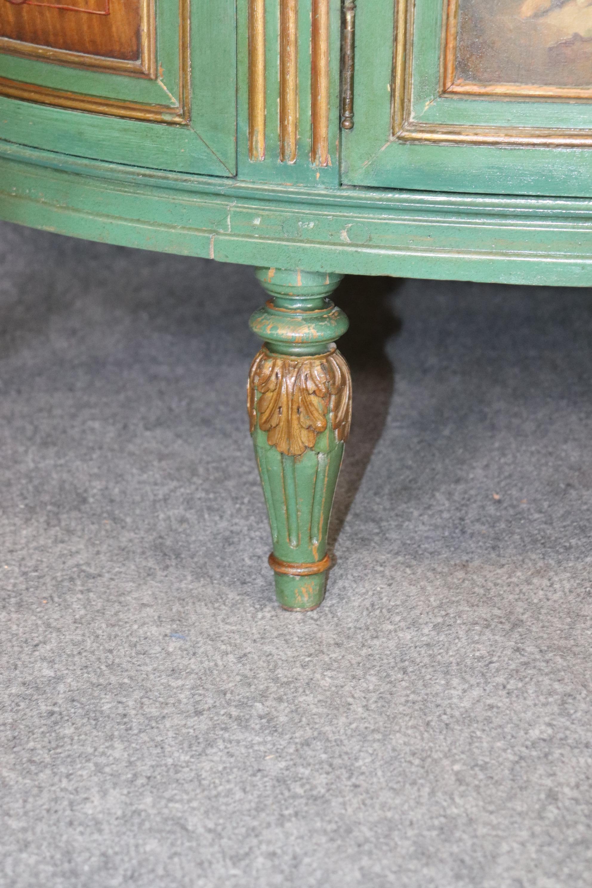 Pair of Antique Adams Style English Paint Decorated Demilune Commodes Buffets 9