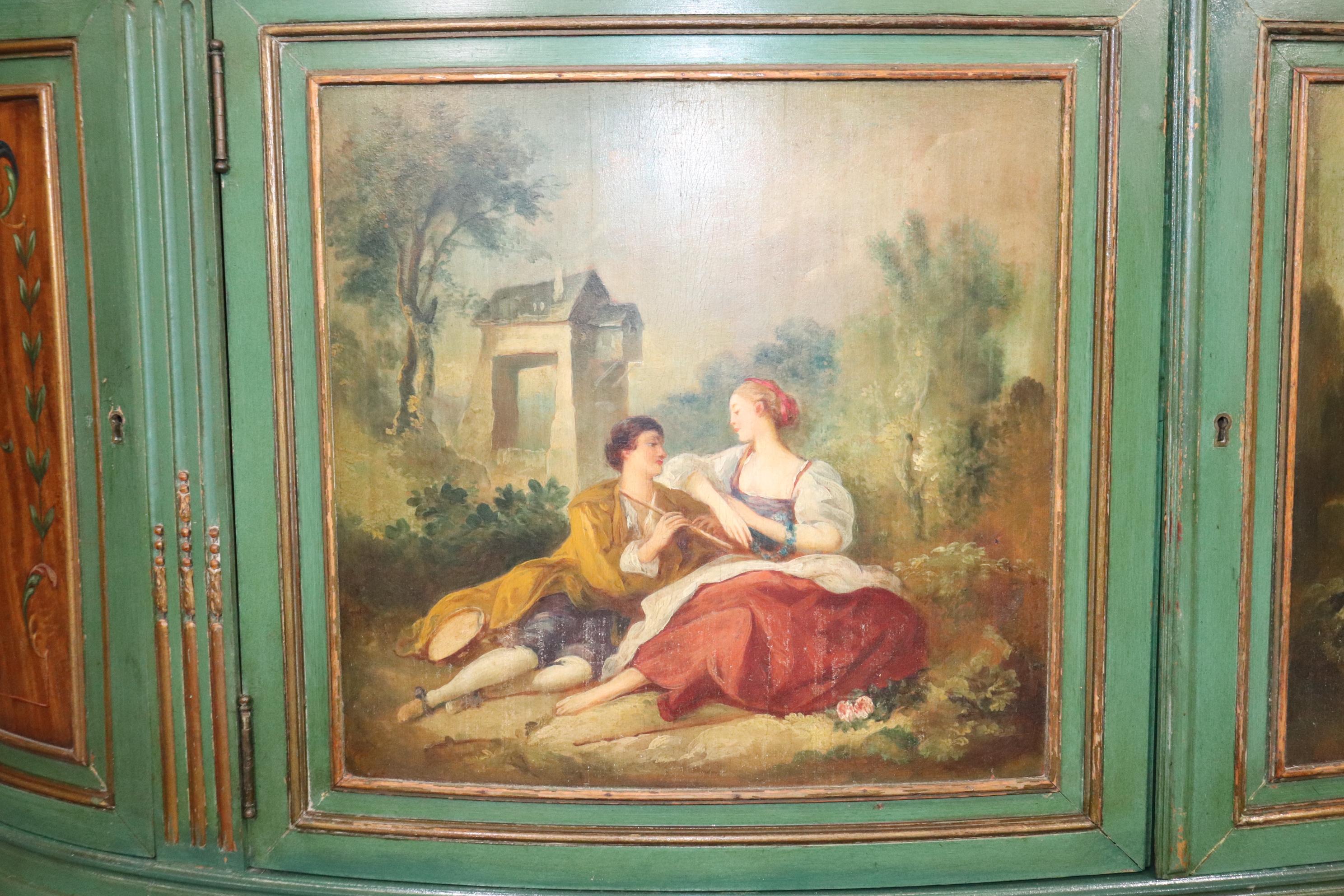 Pair of Antique Adams Style English Paint Decorated Demilune Commodes Buffets 10