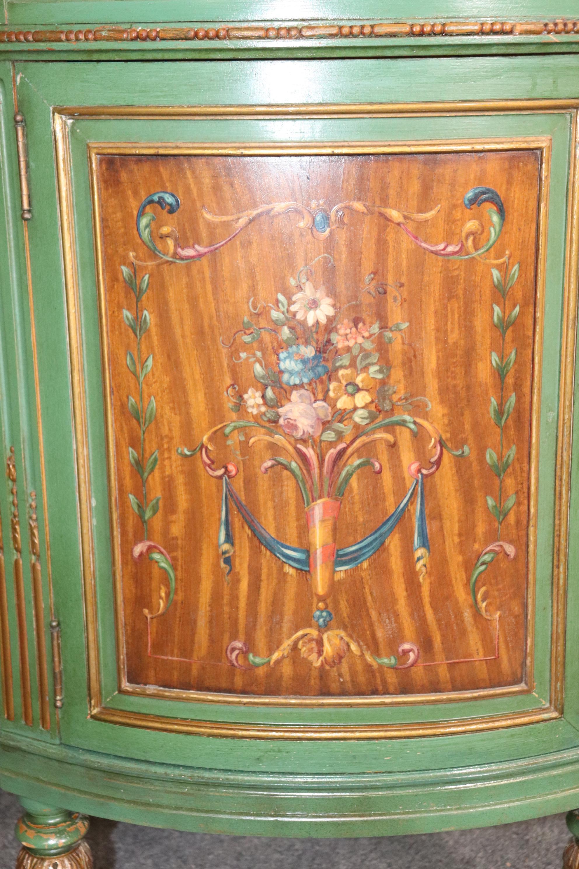 Pair of Antique Adams Style English Paint Decorated Demilune Commodes Buffets 12