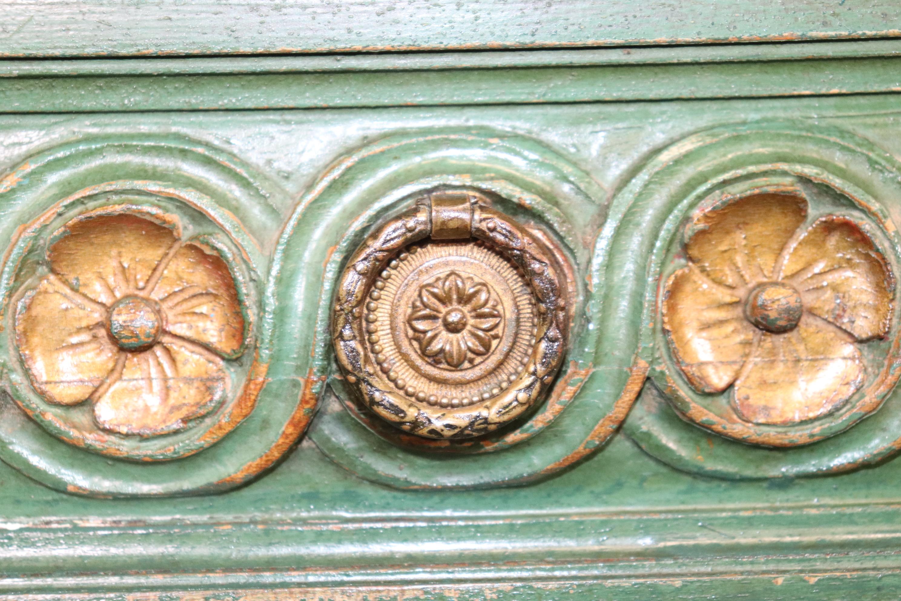 Pair of Antique Adams Style English Paint Decorated Demilune Commodes Buffets 13