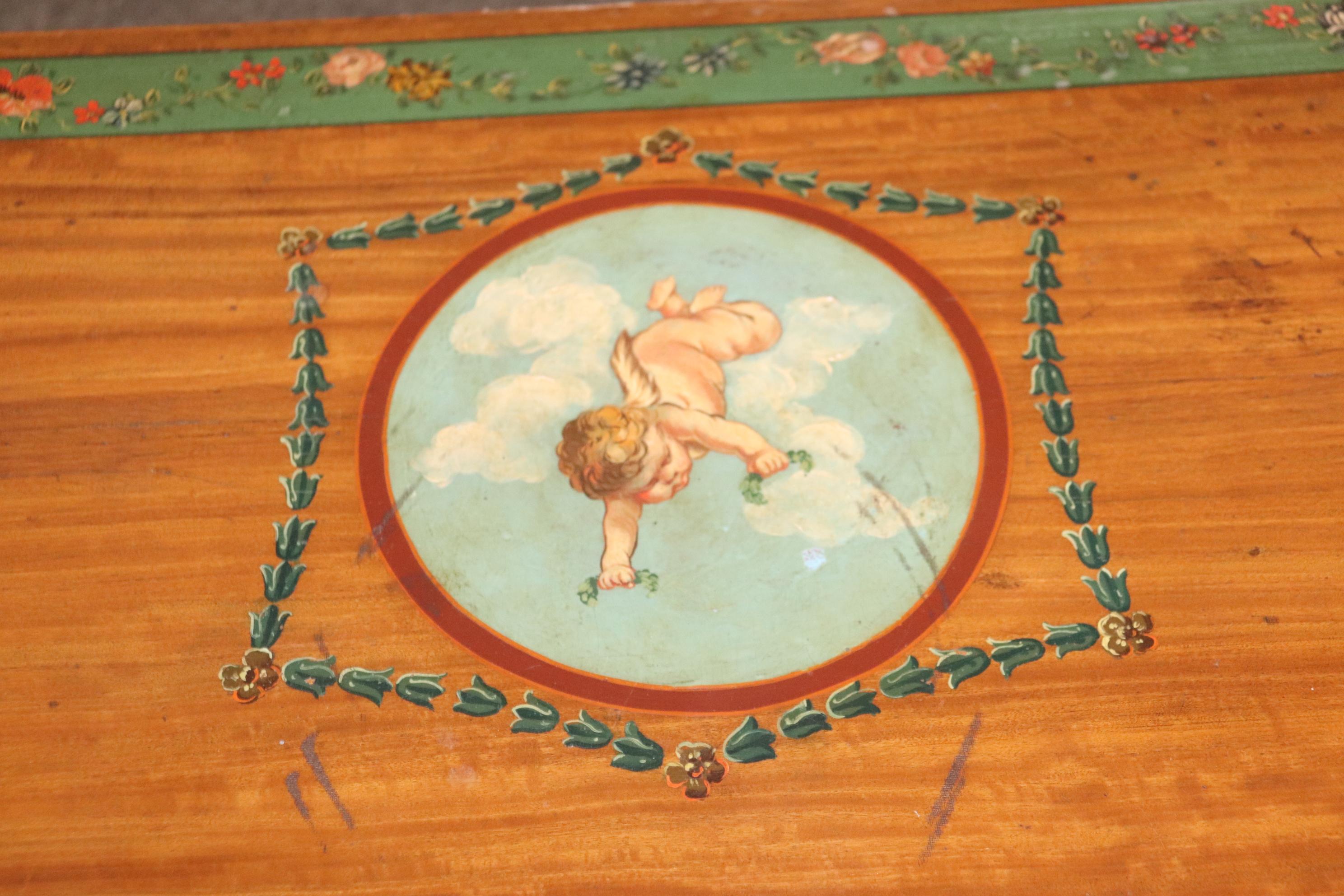 Pair of Antique Adams Style English Paint Decorated Demilune Commodes Buffets In Good Condition In Swedesboro, NJ