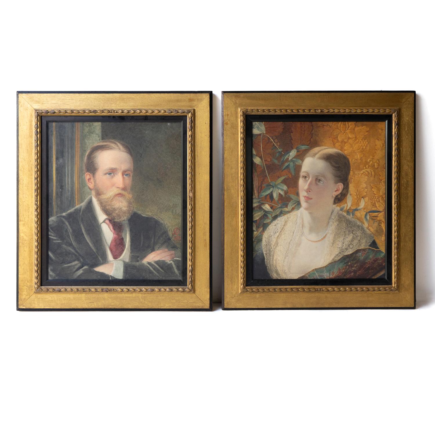 English  Pair Of Antique Aesthetic Movement Portraits, Original Watercolour Paintings For Sale