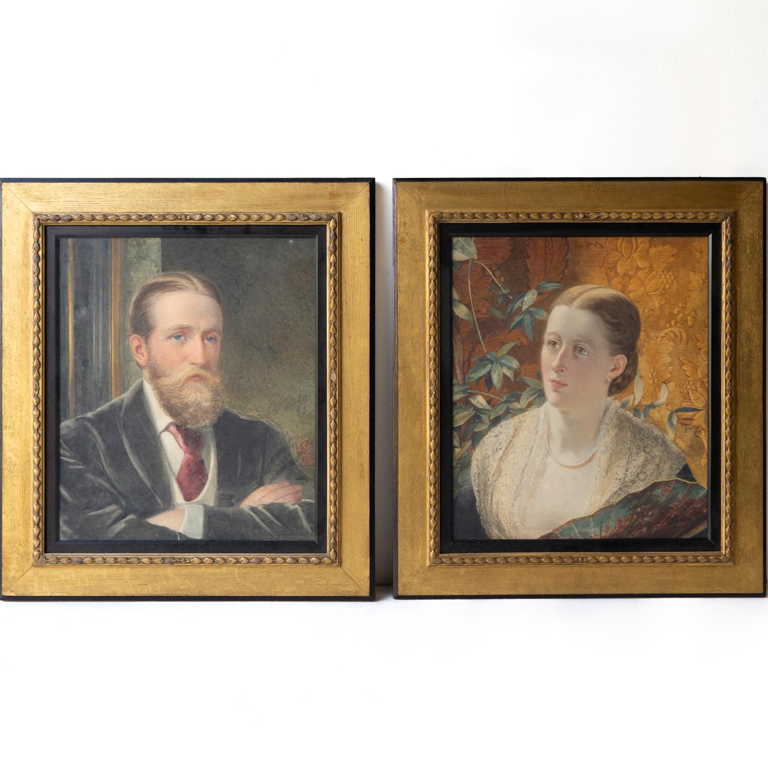 Paper  Pair Of Antique Aesthetic Movement Portraits, Original Watercolour Paintings For Sale