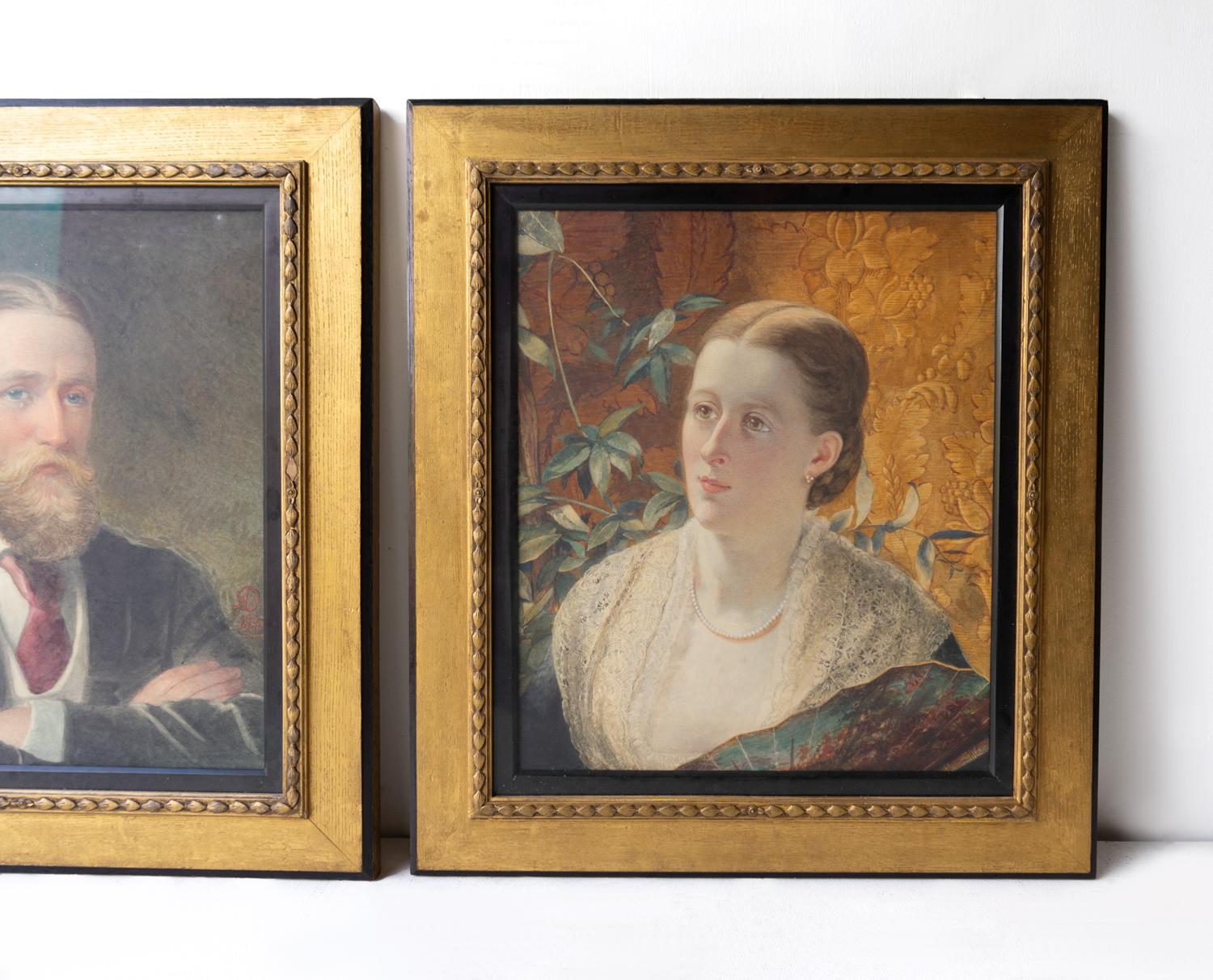  Pair Of Antique Aesthetic Movement Portraits, Original Watercolour Paintings For Sale 1