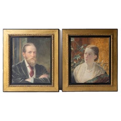  Paire de portraits anciens d'Aesthetic Movement, peintures originales à l'aquarelle