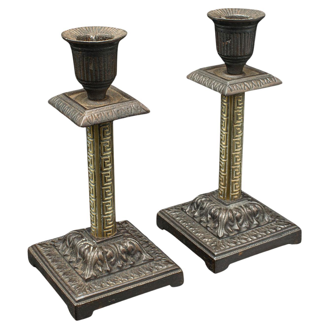 Pair Of Antique Aesthetic Period Candlesticks, English, Brass, Stand, Victorian For Sale