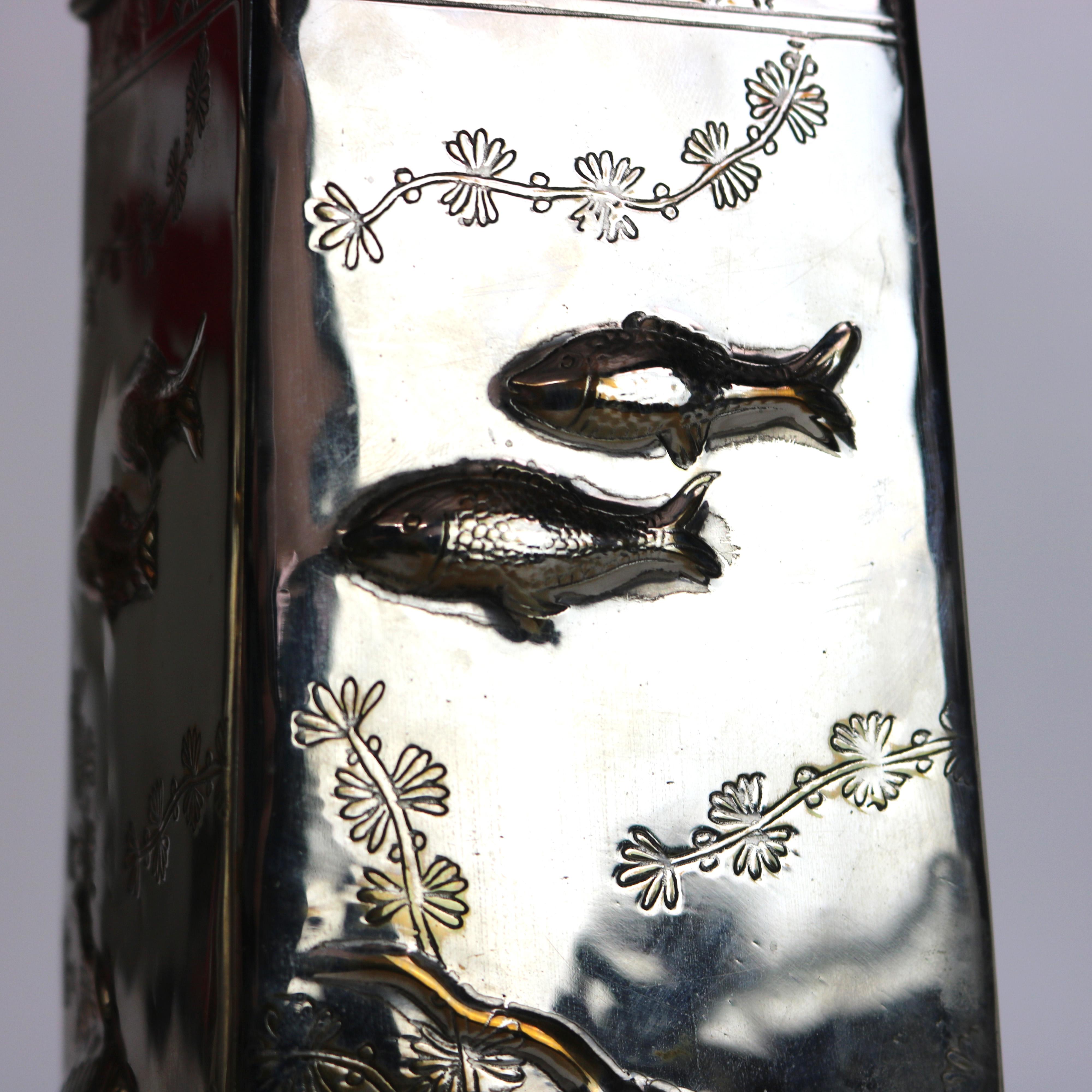 Pair of Antique Aesthetic Silver Plated Figural Fish Vases Unsigned C1870

Measures - 11.5