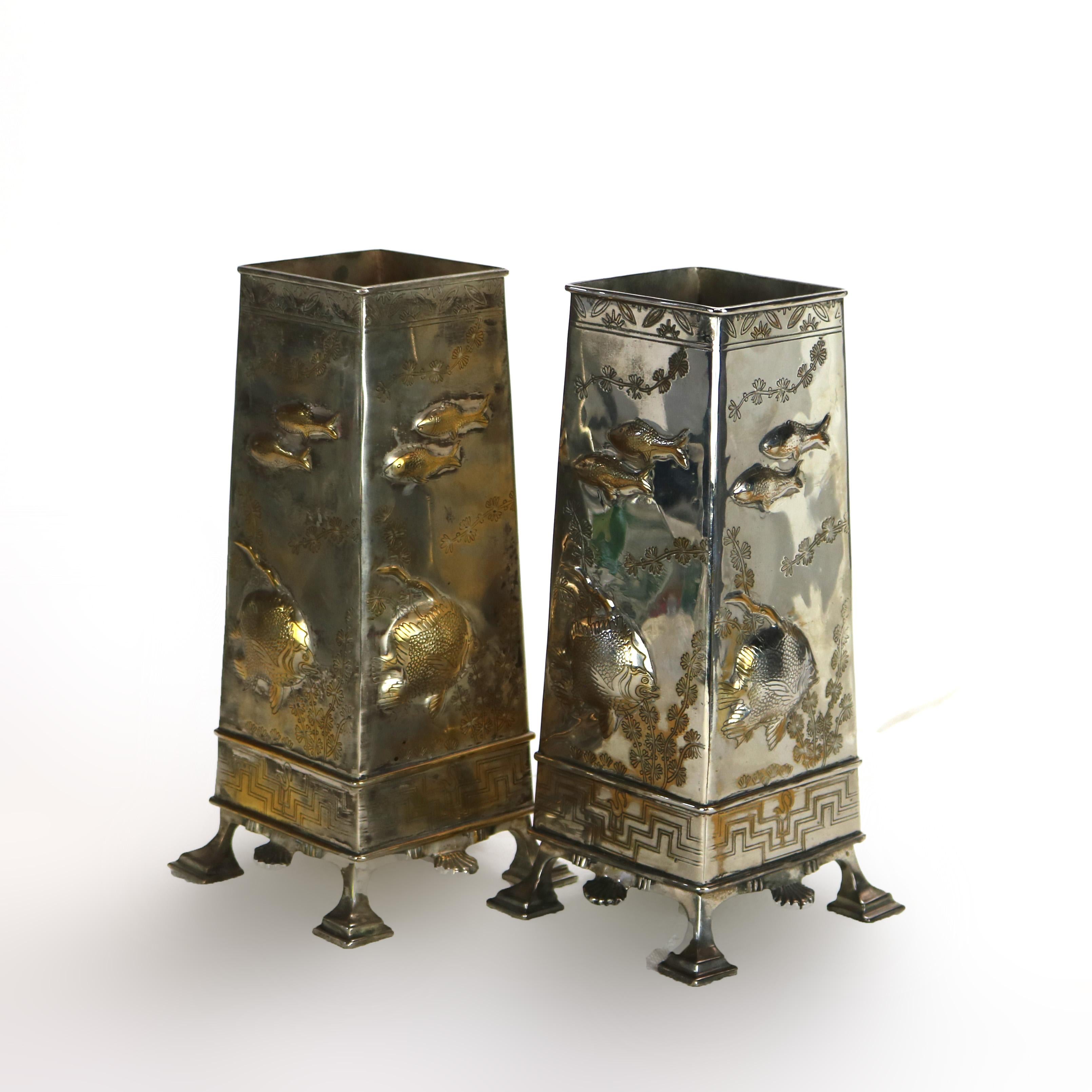 Pair of Antique Aesthetic Silver Plated Figural Fish Vases C1870 1