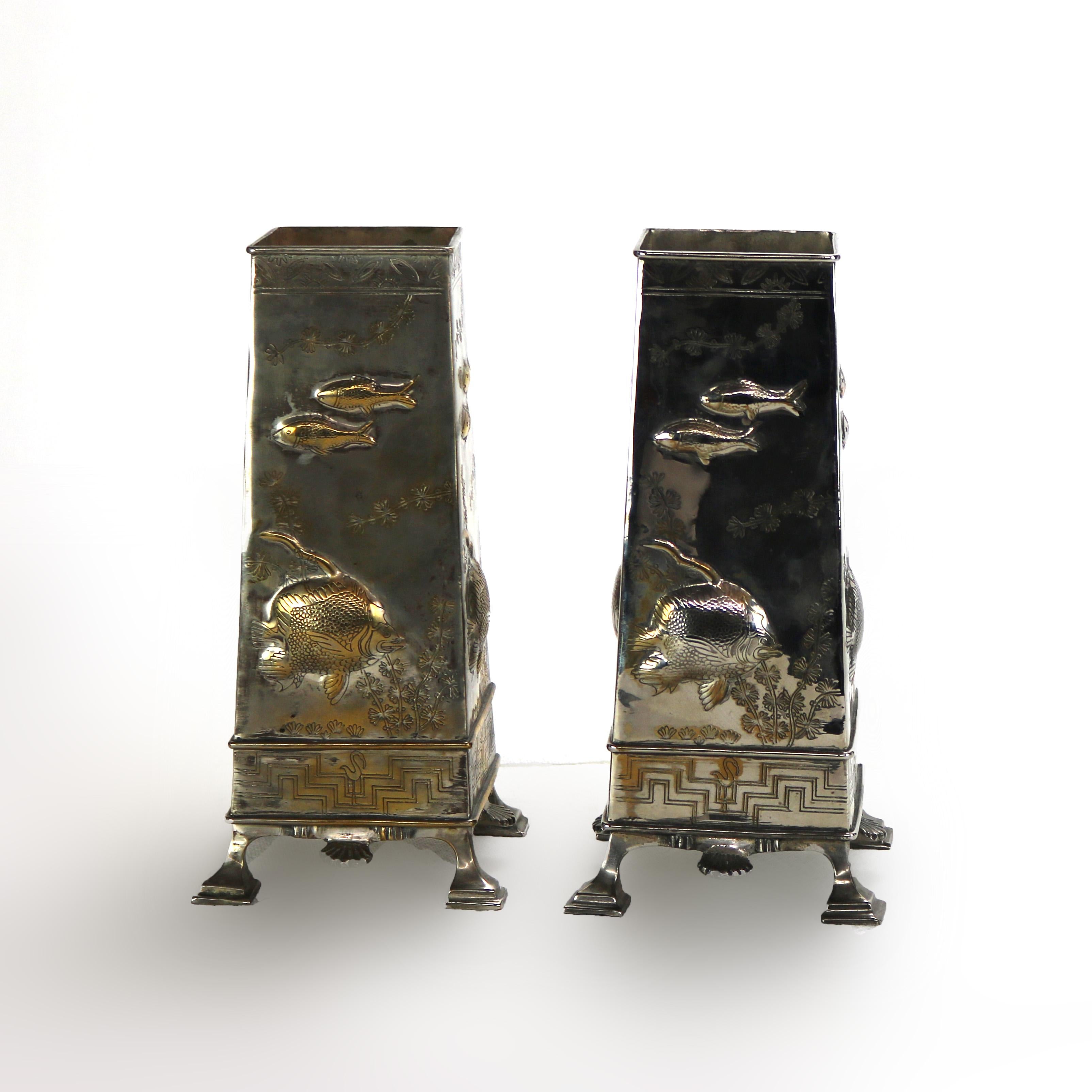 Pair of Antique Aesthetic Silver Plated Figural Fish Vases C1870 2
