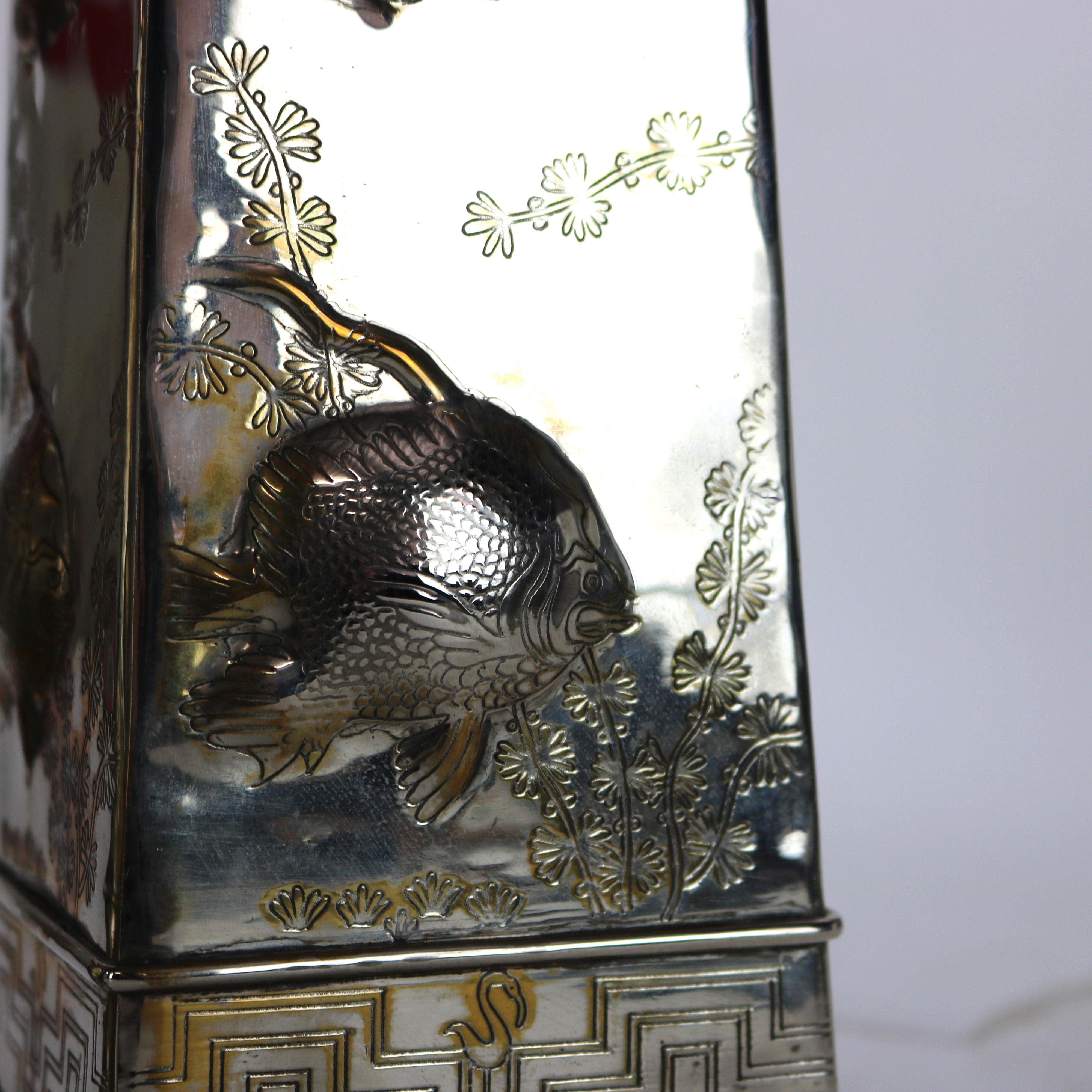 Pair of Antique Aesthetic Silver Plated Figural Fish Vases C1870 3