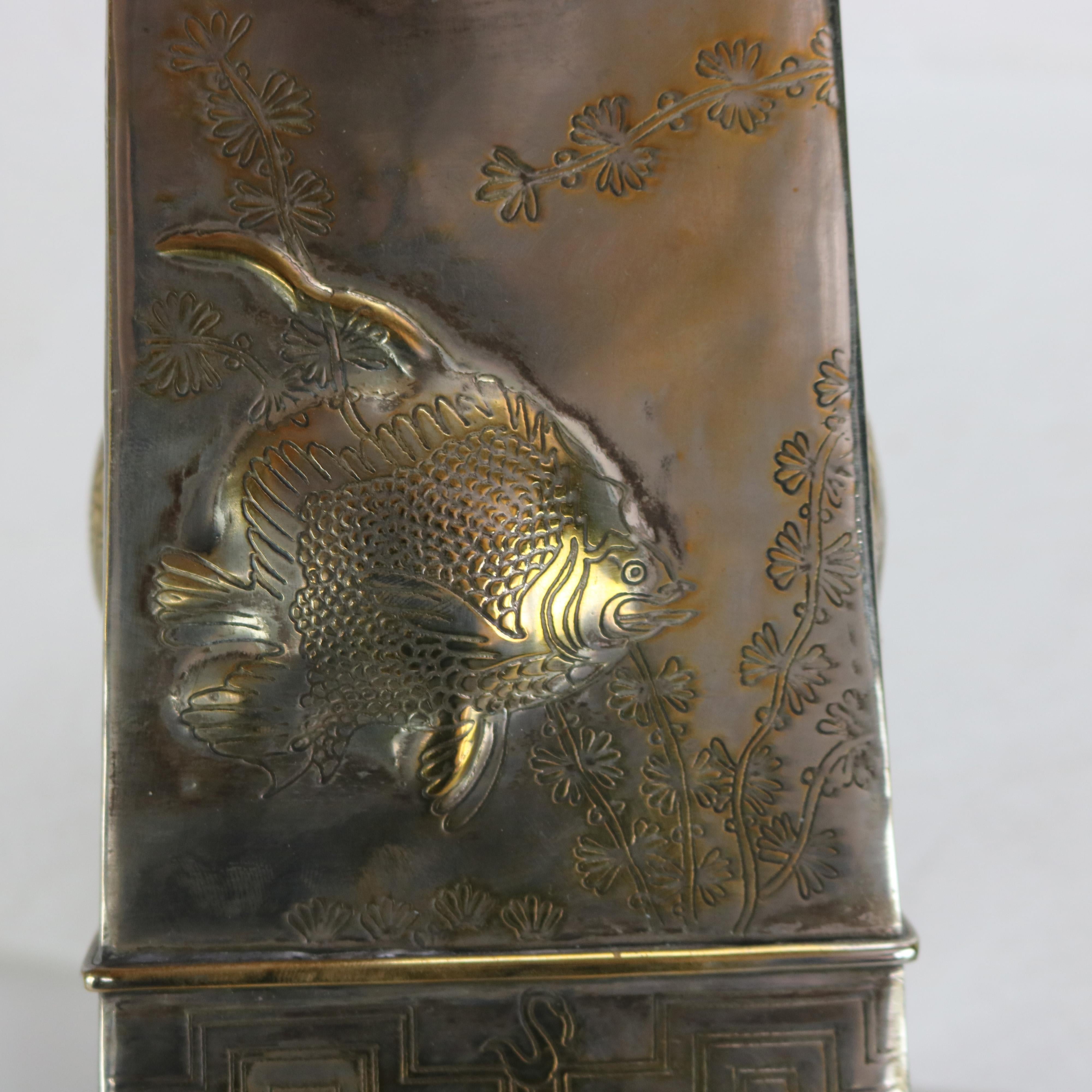 Pair of Antique Aesthetic Silver Plated Figural Fish Vases C1870 5
