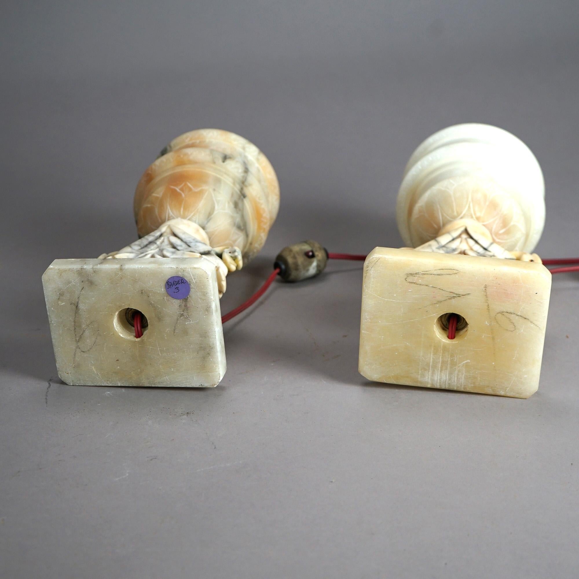  Pair of Antique Alabaster Figural Swan Boudoir Table Lamps C1920 4