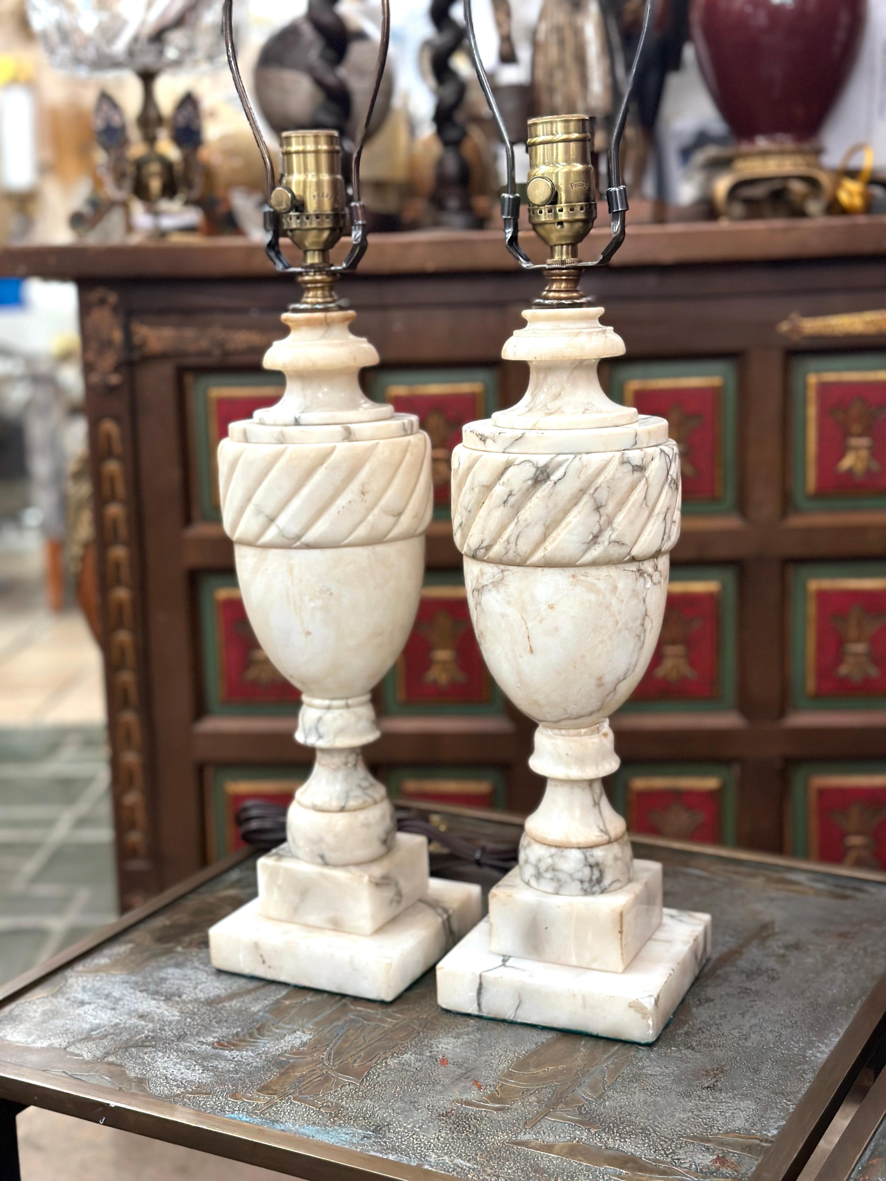 Italian Pair of Antique Alabaster Lamps For Sale