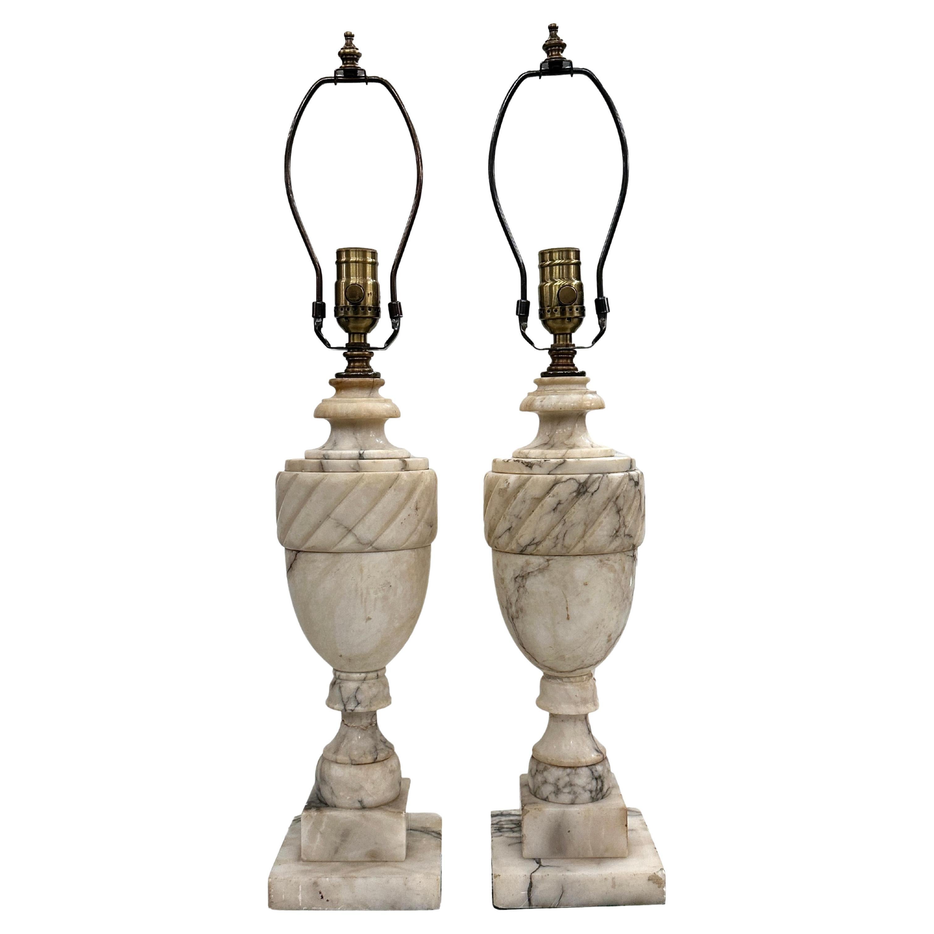 Pair of Antique Alabaster Lamps For Sale