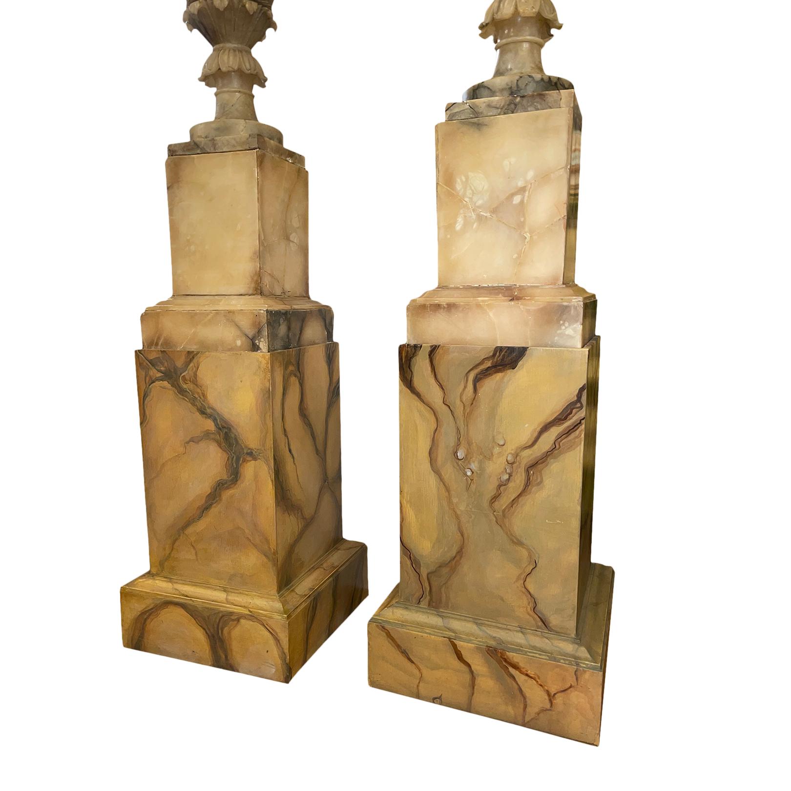 Early 20th Century Pair of Antique Alabaster Vases on Stands For Sale