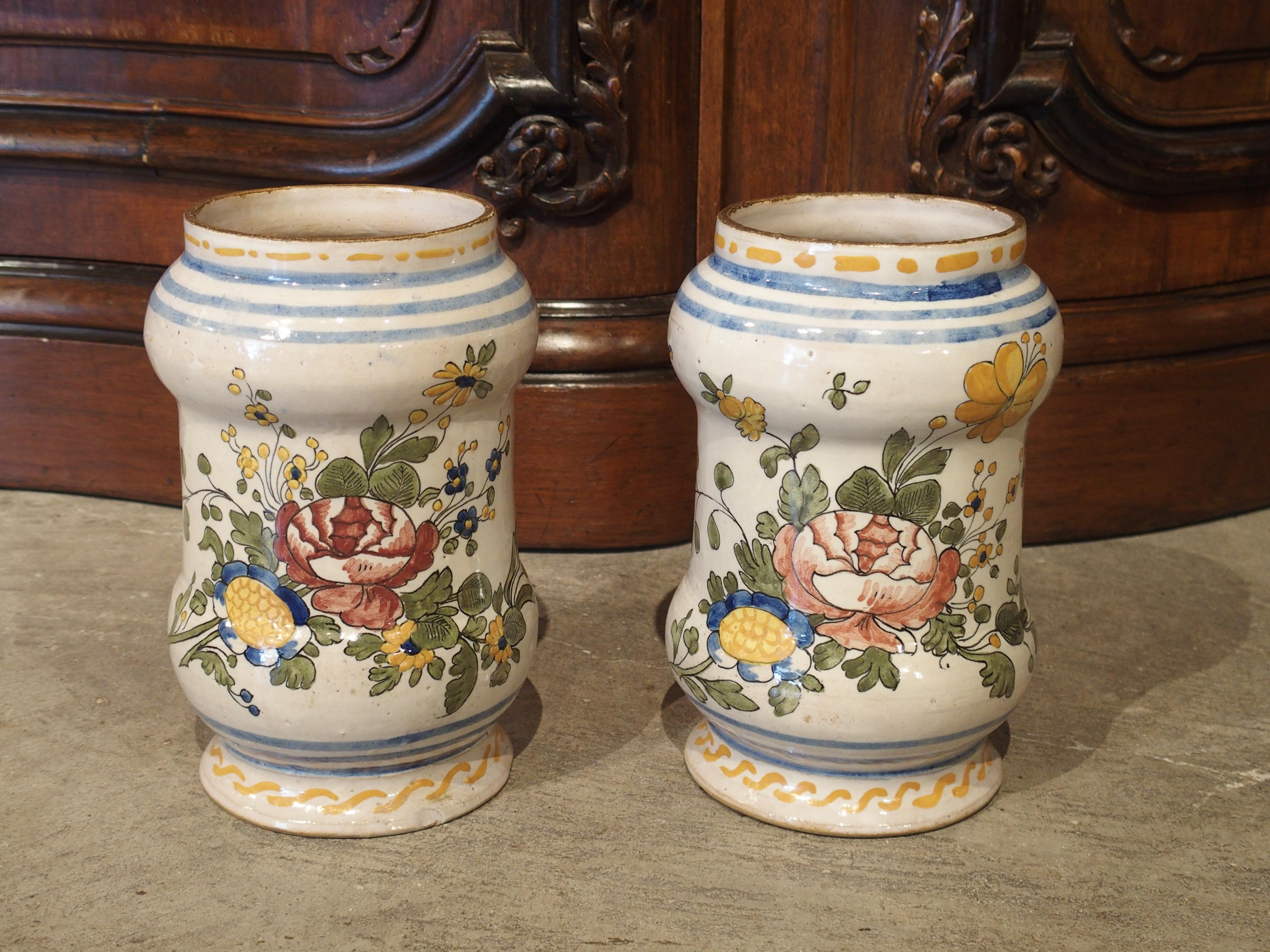 Ceramic Pair of Antique Albarello Apothecary Jars from Italy