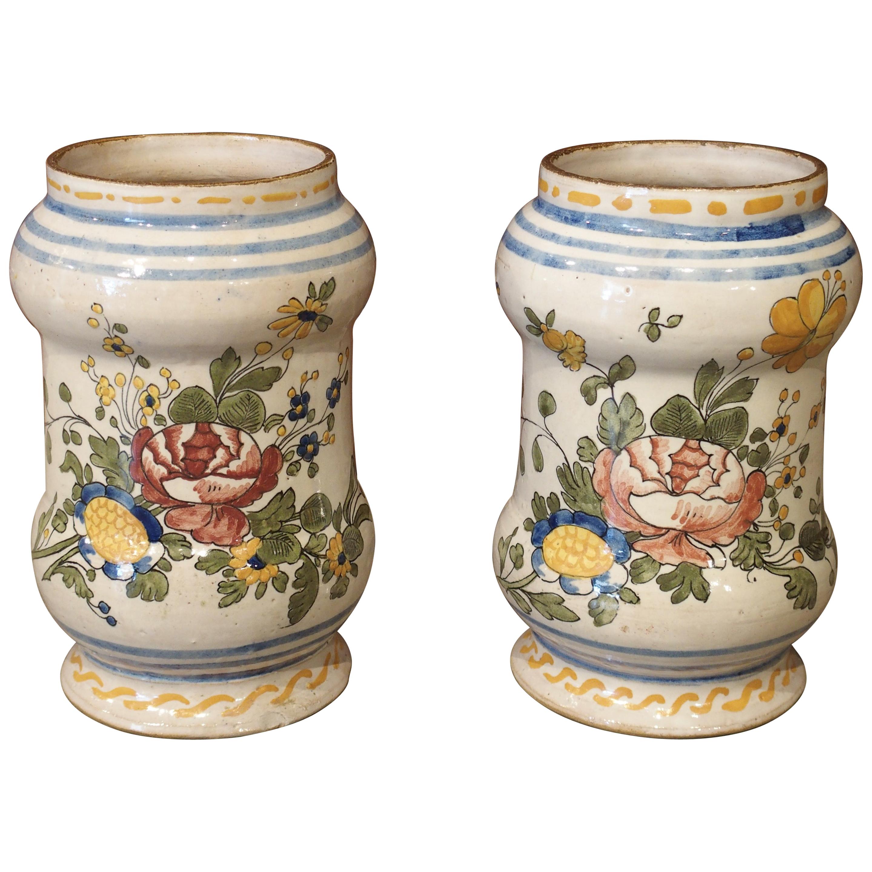 Pair of Antique Albarello Apothecary Jars from Italy