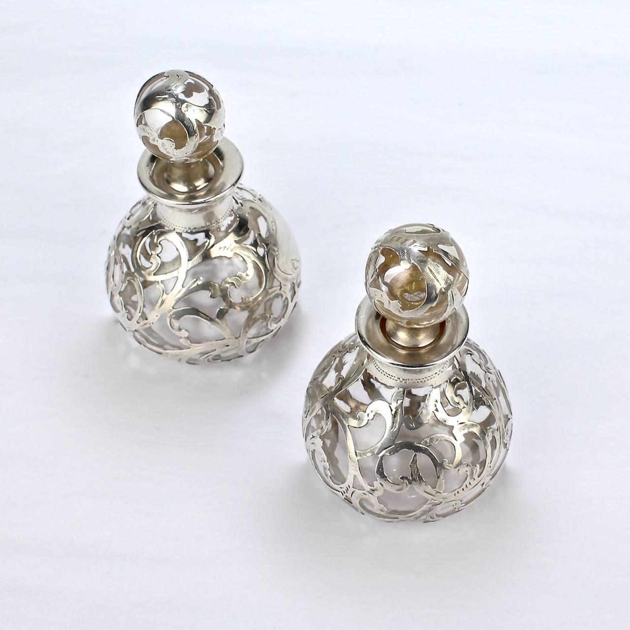 antique glass perfume bottles with silver overlay