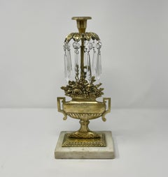 Pair of Antique American Brass and Crystal Candle Holders circa 1900