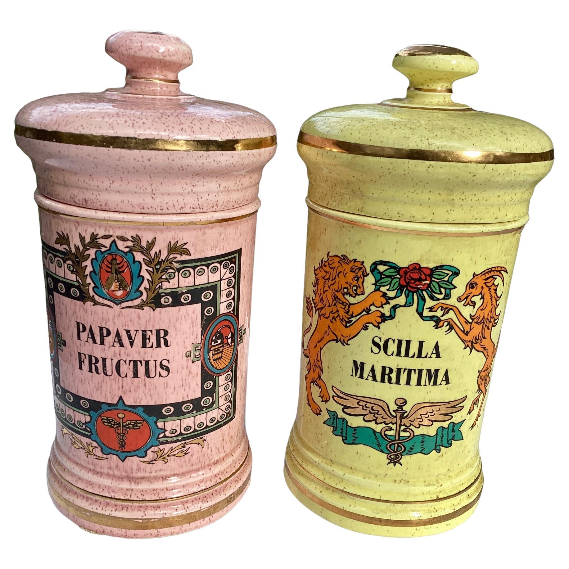 Pair of Antique American Covered Apothecary Jars For Sale