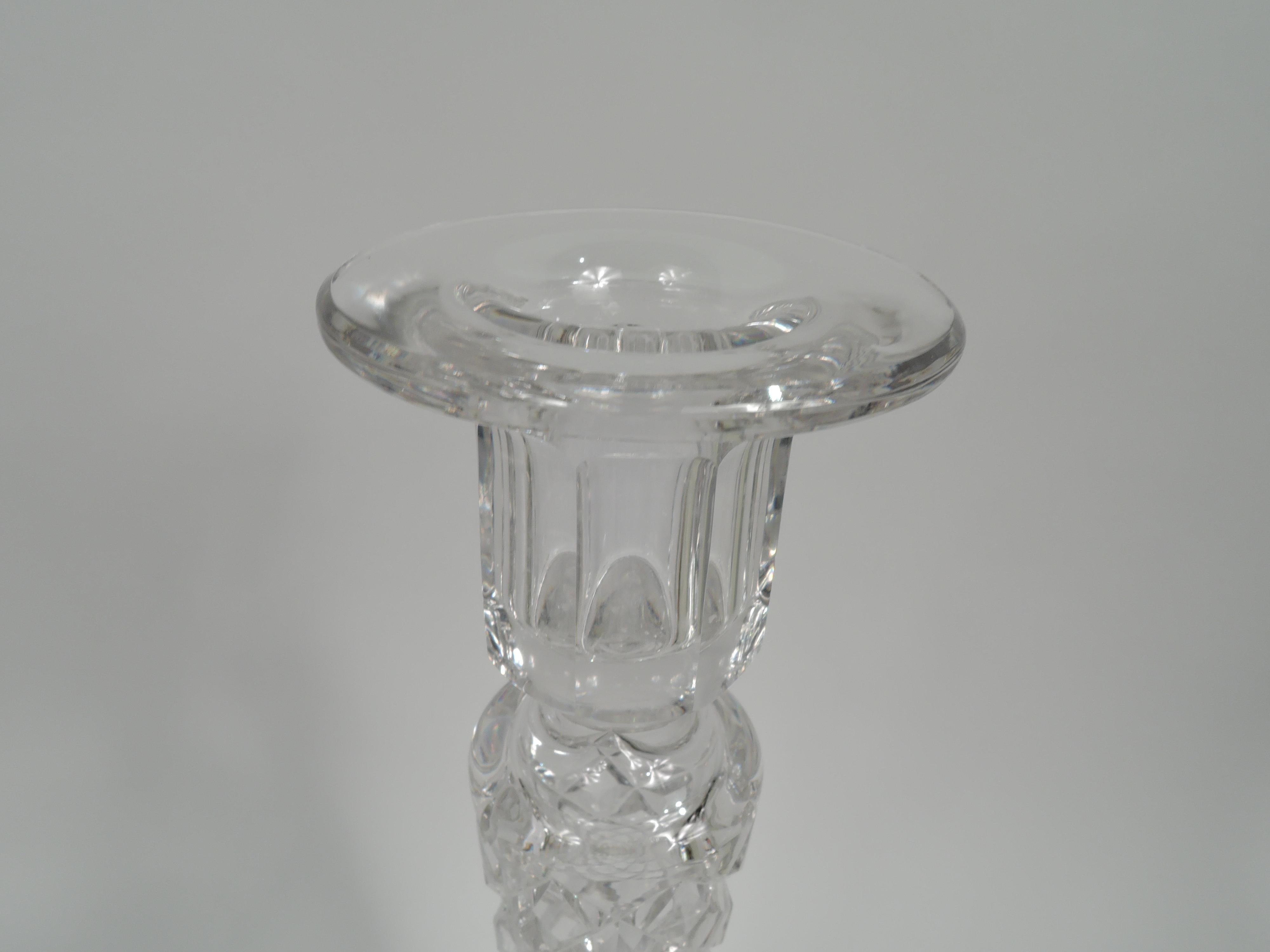 Pair of Antique American Edwardian Glass & Sterling Silver Candlestick In Excellent Condition For Sale In New York, NY