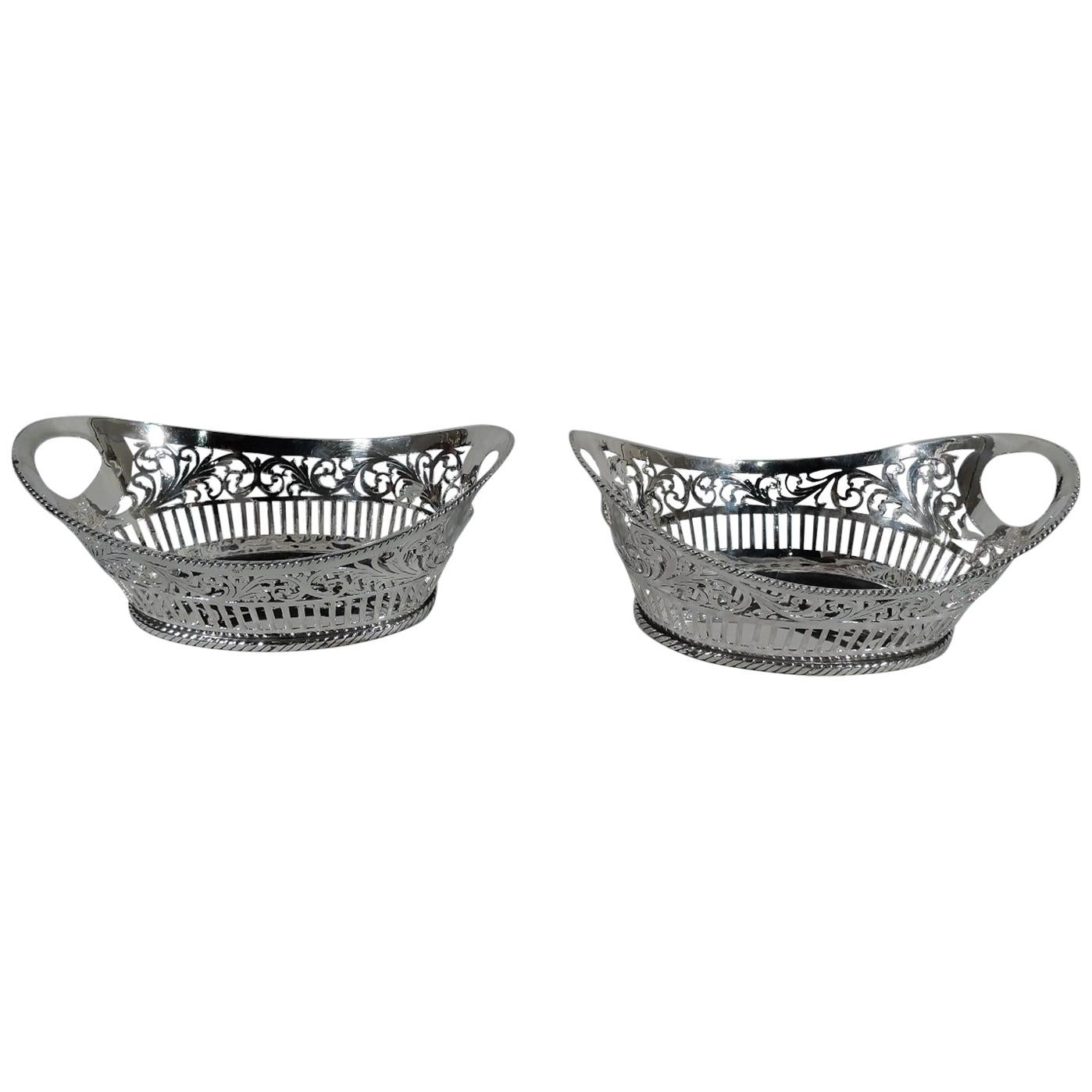 Pair of Antique American Edwardian Pierced Sterling Silver Baskets For